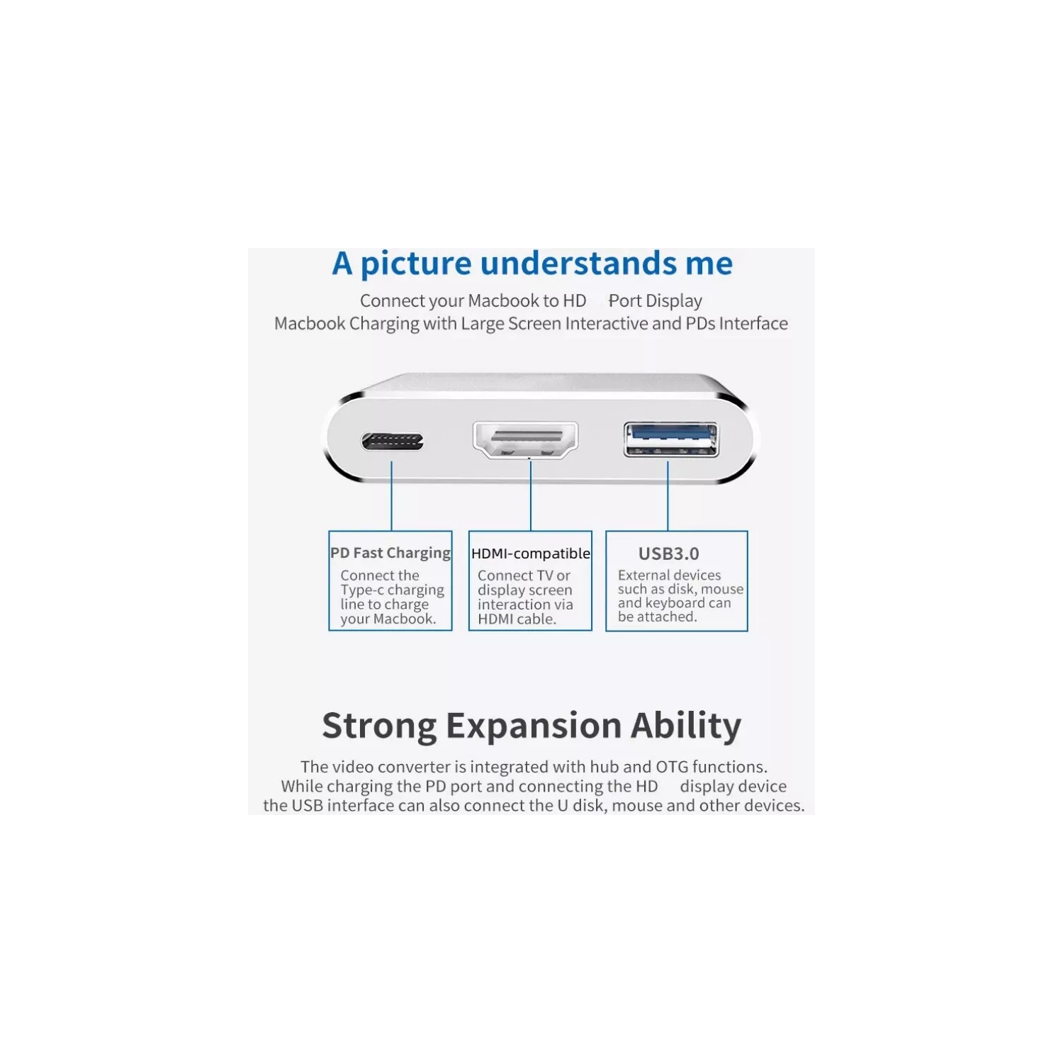 USB C to HDMI Adapter with 4K HDMI Output, Type-C Hub Converter to 4K HDMI USB 3.0 Port and PD 100W Charging Port, USB-C AV Multiport Adapter for