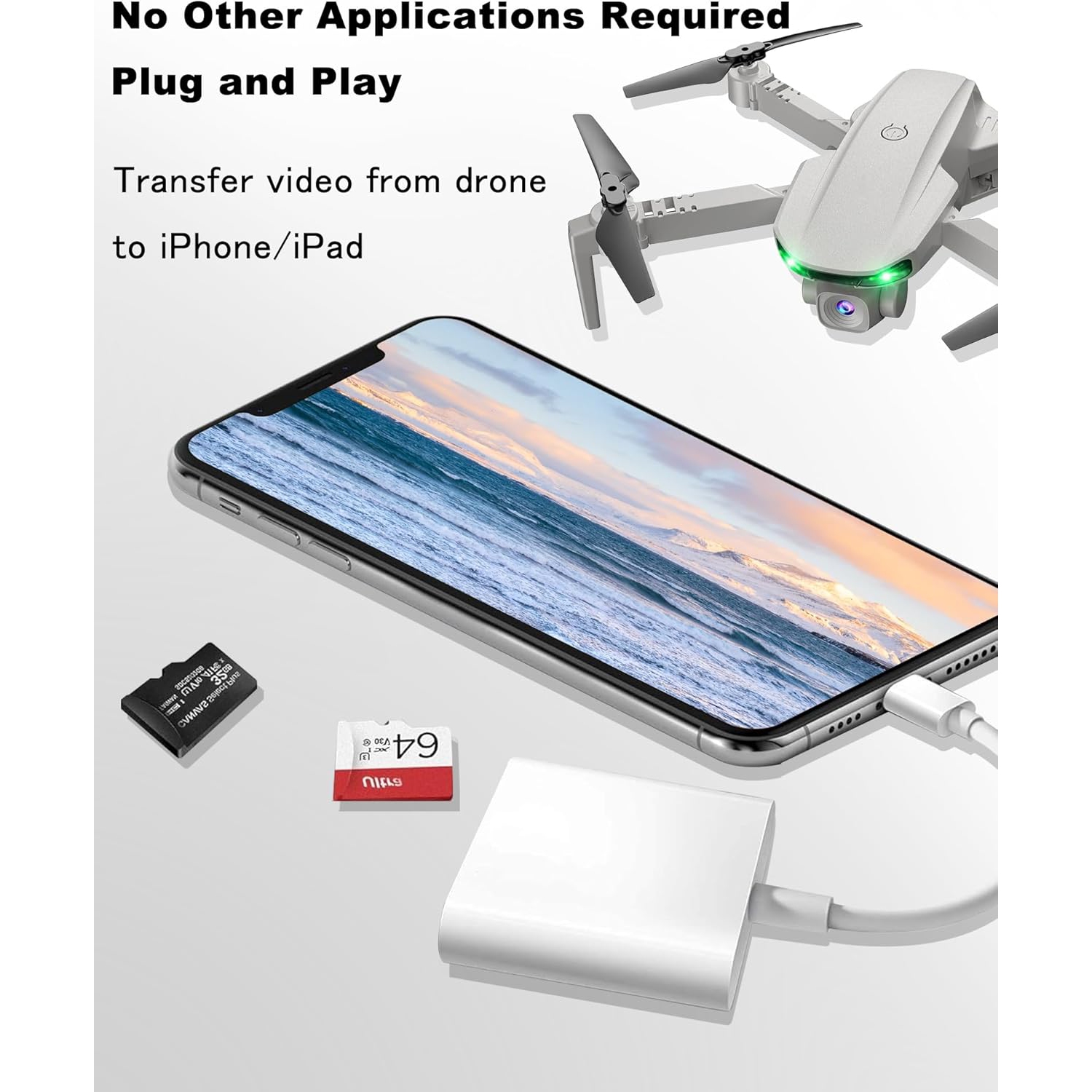 Lightning to Sd Card Reader for iPhone Camera, Dual Card Slot Memory Card Readers Supports SD and TF Card, Plug and Play Sd Card Adapter Compatible
