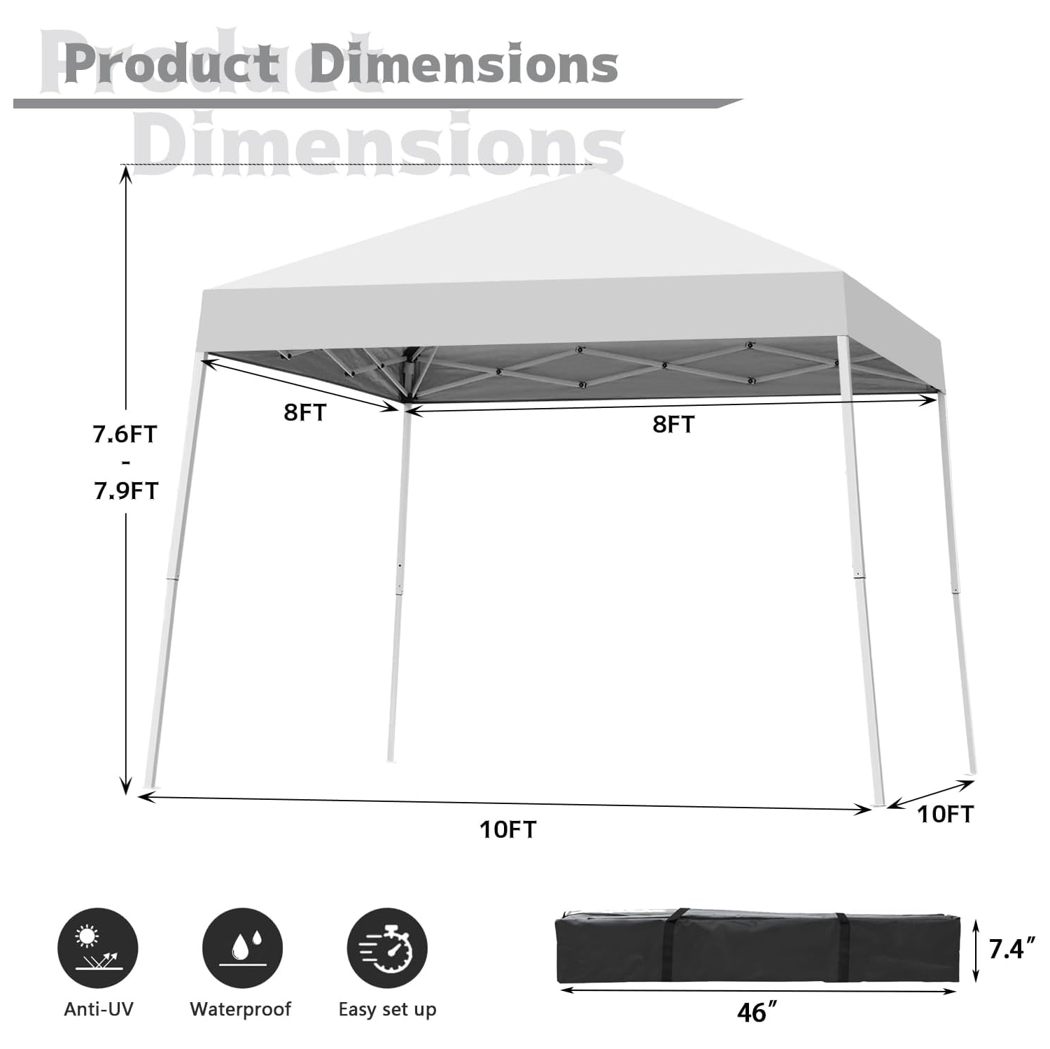 Ainfox Portable Pop Up Canopy White Outdoor Instant Tent With Slant Legs