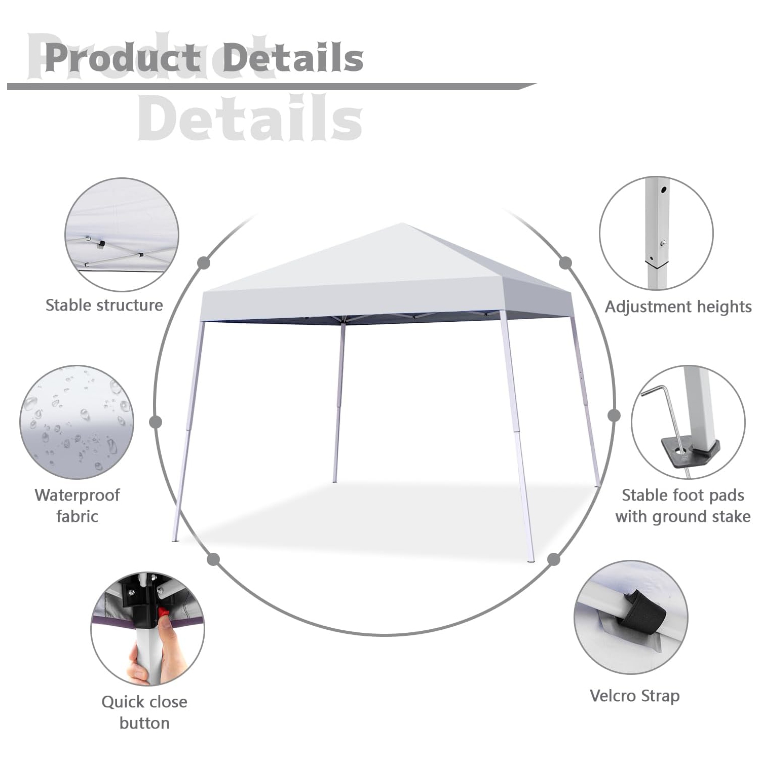 Ainfox Portable Pop Up Canopy White Outdoor Instant Tent With Slant Legs