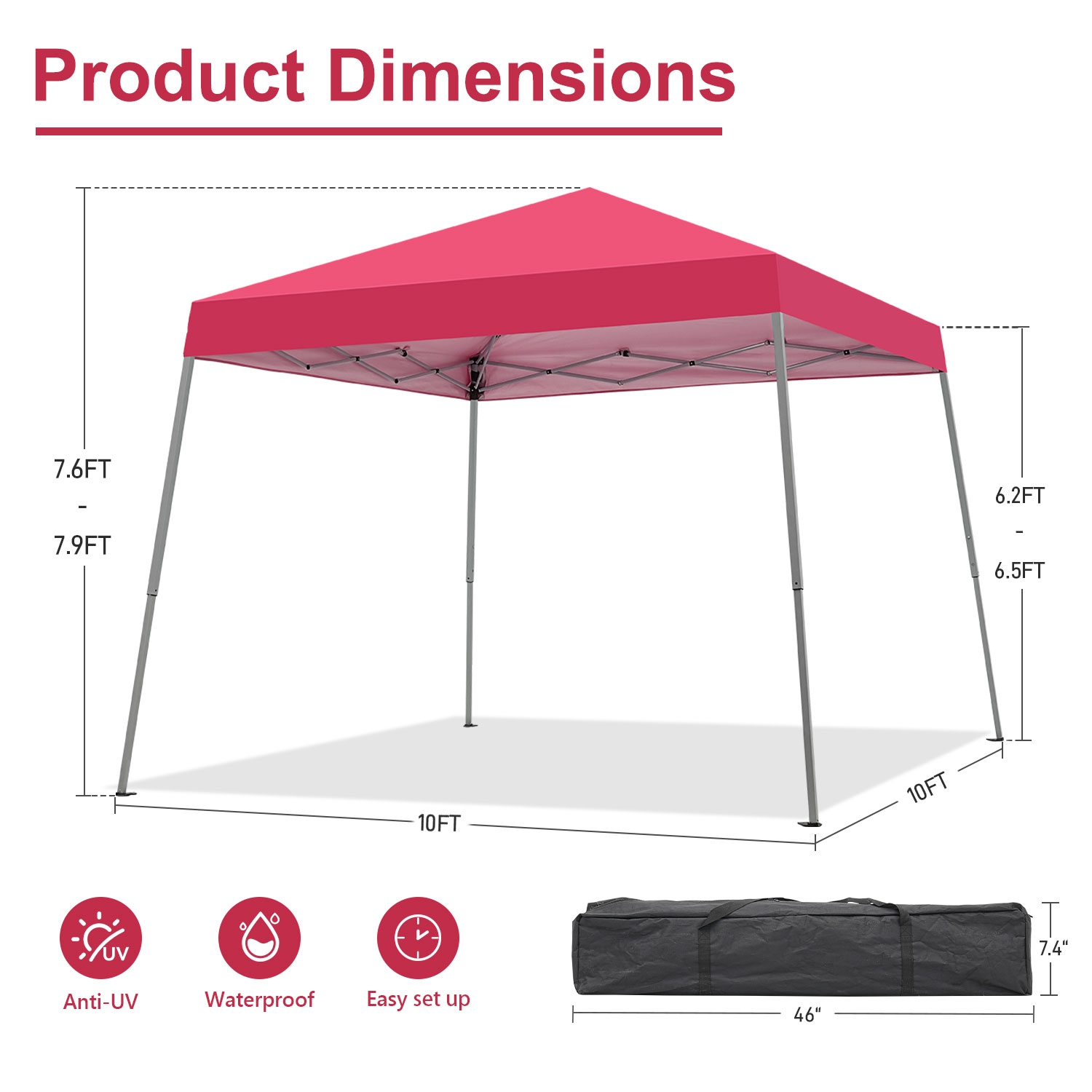 Ainfox Portable Pop Up Canopy Red Outdoor Instant Tent With Slant Legs