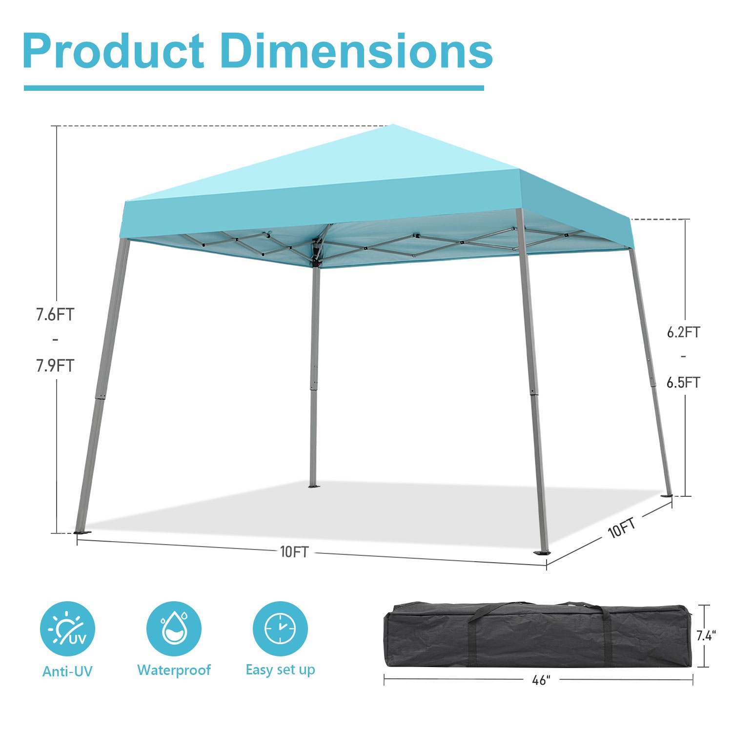 Ainfox Portable Pop Up Canopy Sky Blue Outdoor Instant Tent With Slant Legs