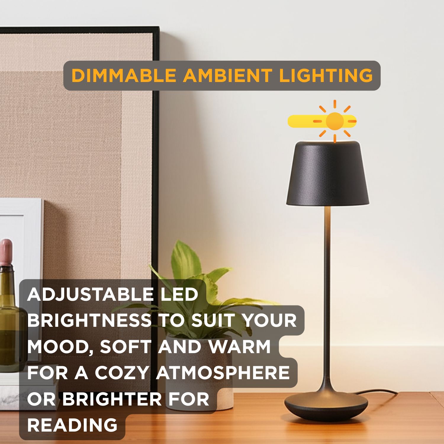 Abbott – Lampe de table en forme de cloche LED, lampe rechargeable à intensité réglable avec base de chargement, touche moderne élégante pour la