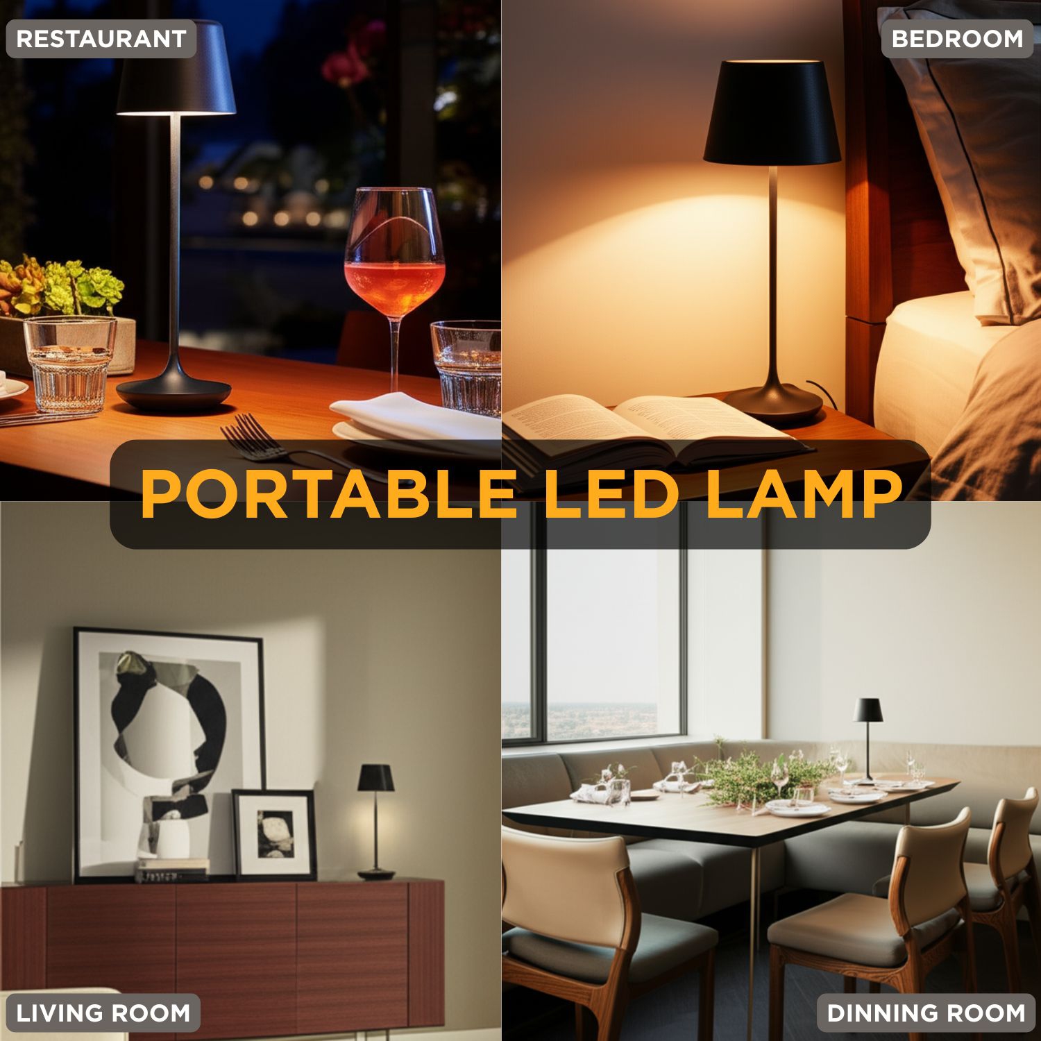 Abbott – Lampe de table en forme de cloche LED, lampe rechargeable à intensité réglable avec base de chargement, touche moderne élégante pour la