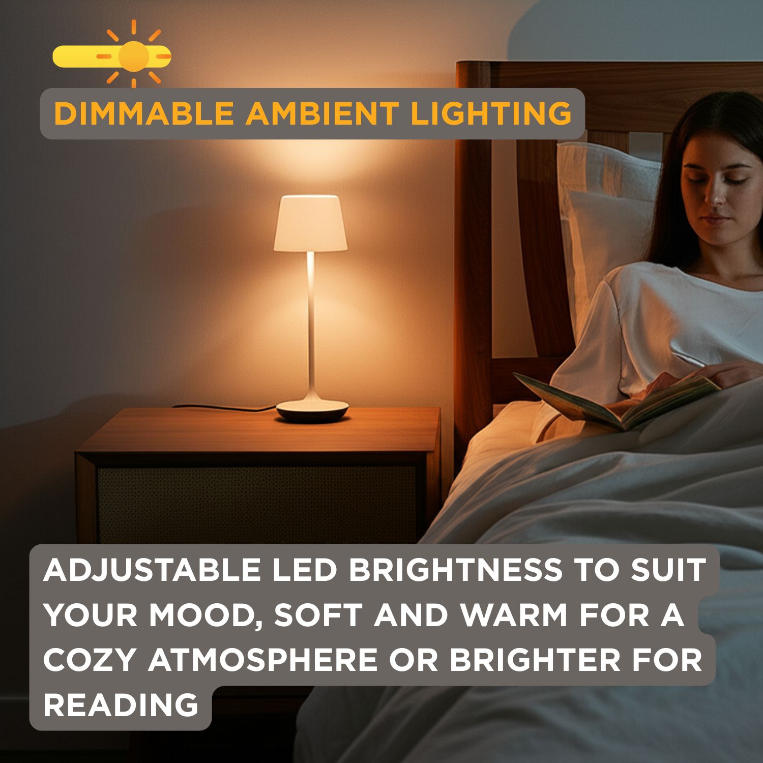 Abbott – Lampe de table Crosby en forme de cloche LED, rechargeable avec intensité réglable, touche moderne compacte avec base de chargement pour