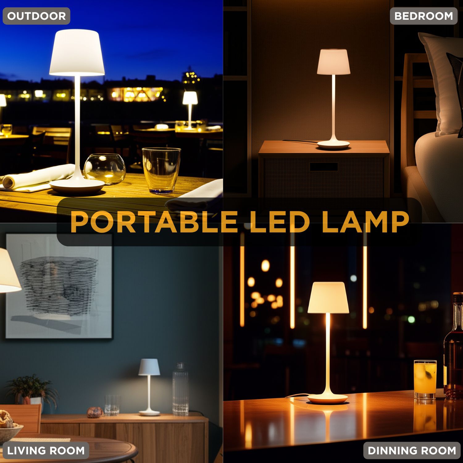 Abbott – Lampe de table Crosby en forme de cloche LED, rechargeable avec intensité réglable, touche moderne compacte avec base de chargement pour