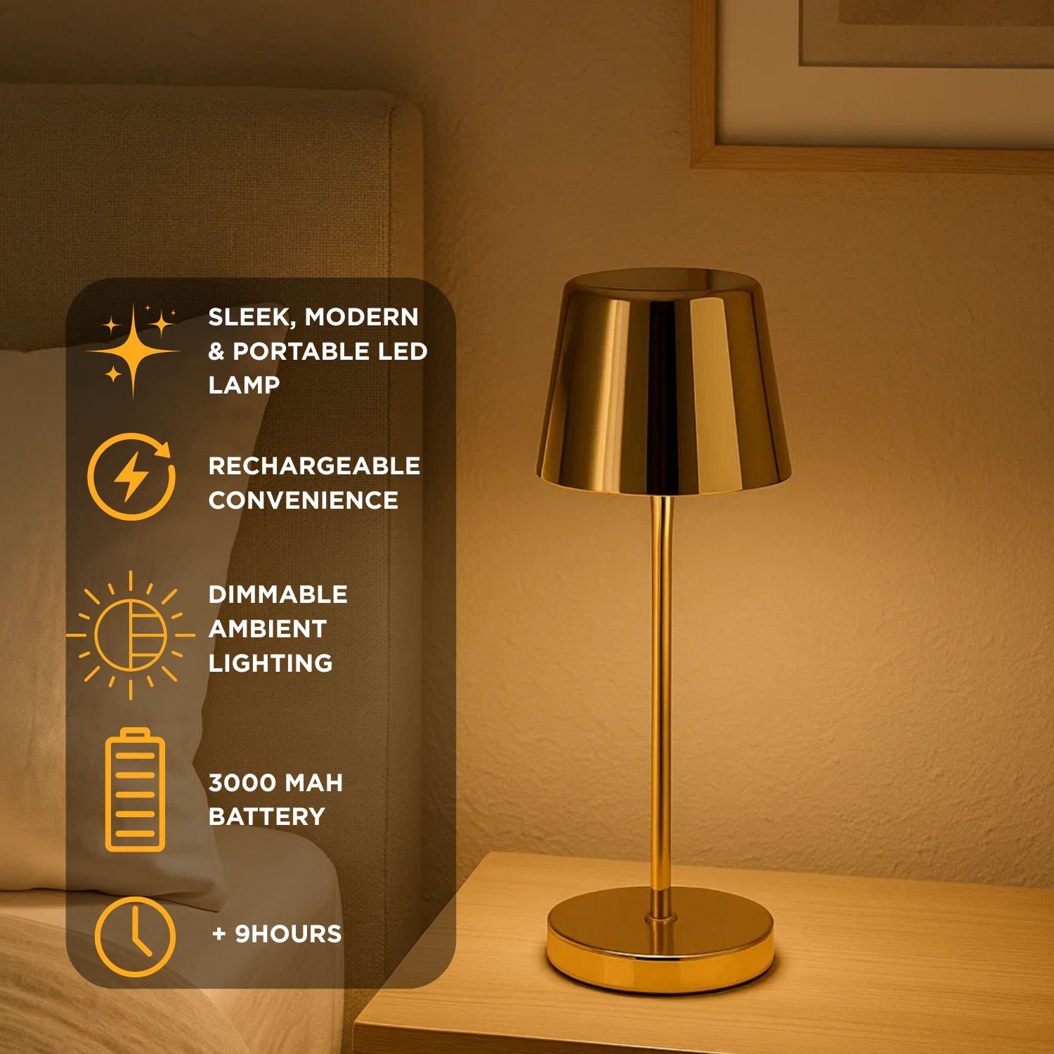 Abbott Crosby Bell Shape LED Table Lamp, Rechargeable with Dimmable Brightness, Compact Modern Accent with Charging Base for Desk or Dining, 8",