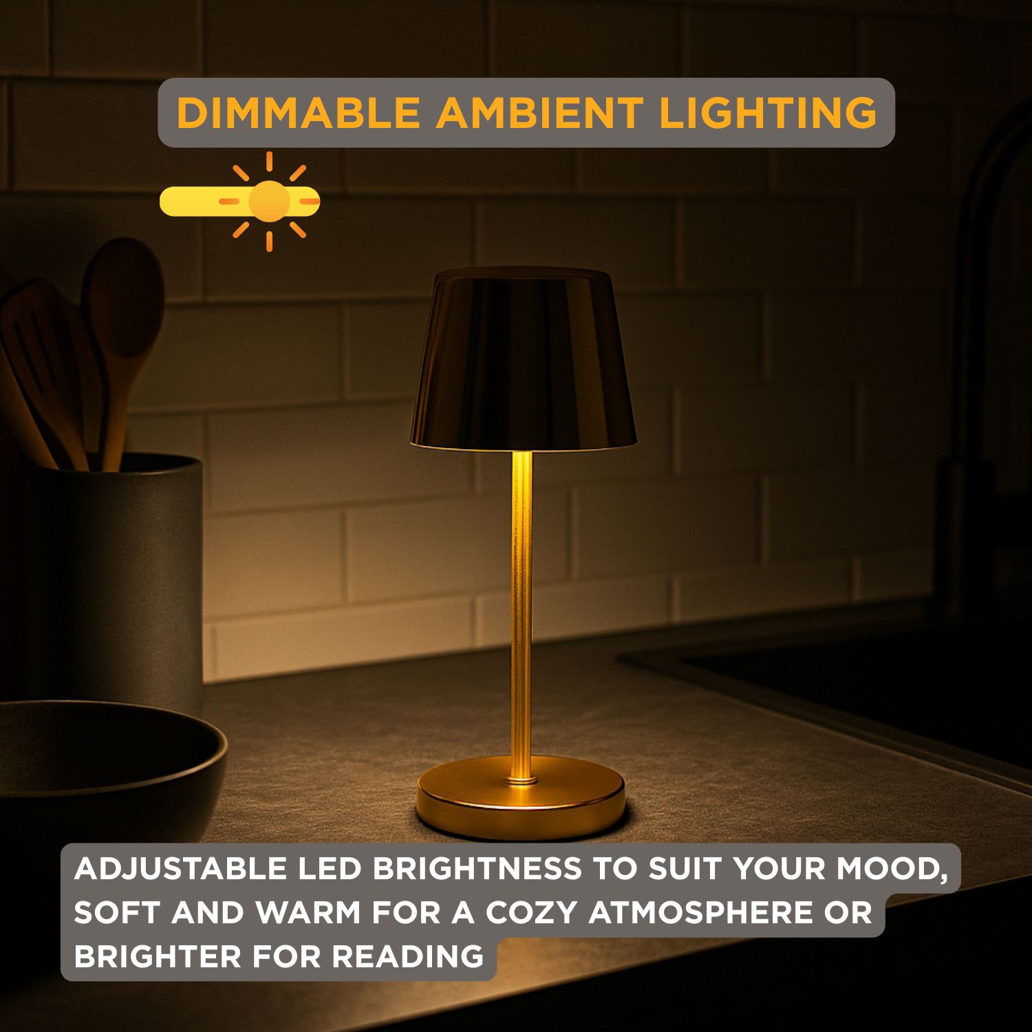 Abbott Crosby Bell Shape LED Table Lamp, Rechargeable with Dimmable Brightness, Compact Modern Accent with Charging Base for Desk or Dining, 8",