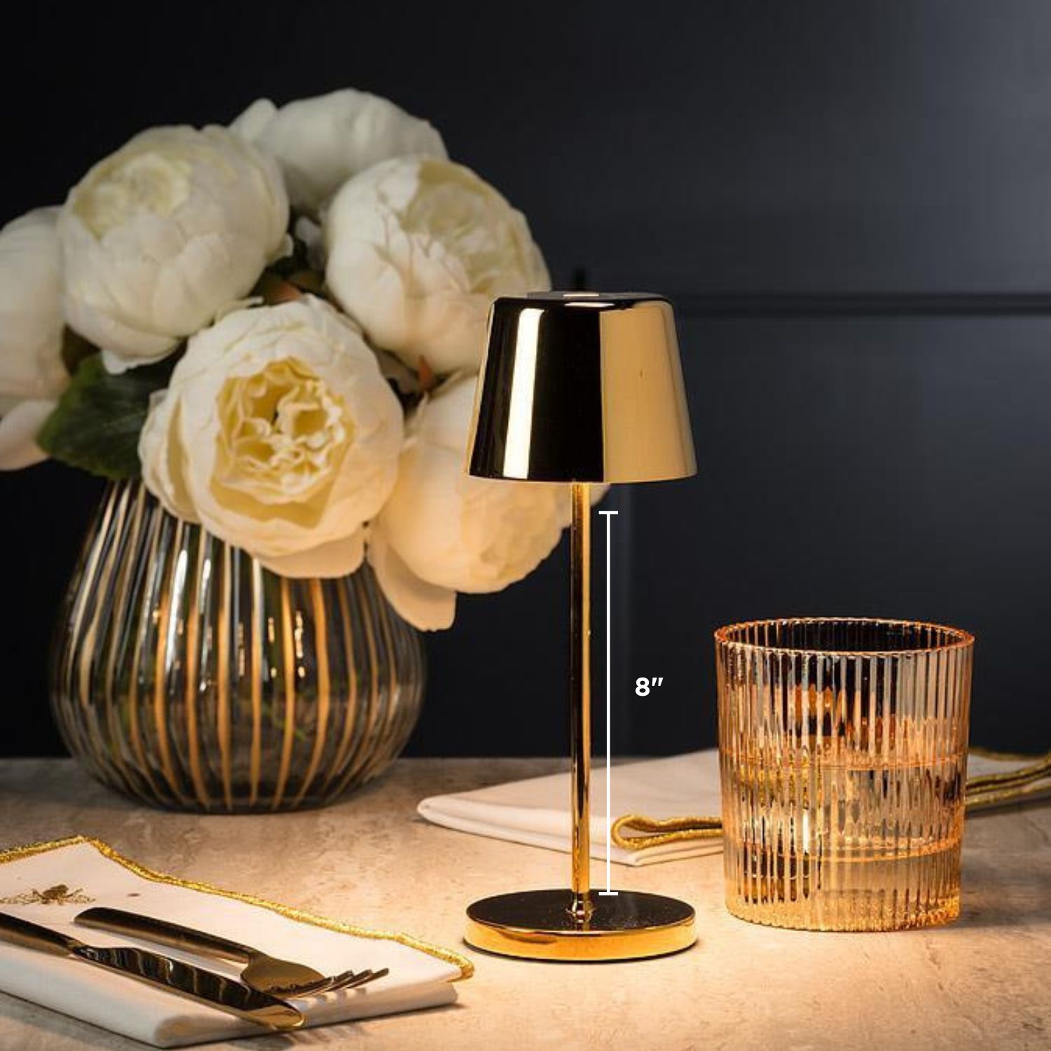 Abbott Crosby Bell Shape LED Table Lamp, Rechargeable with Dimmable Brightness, Compact Modern Accent with Charging Base for Desk or Dining, 8",