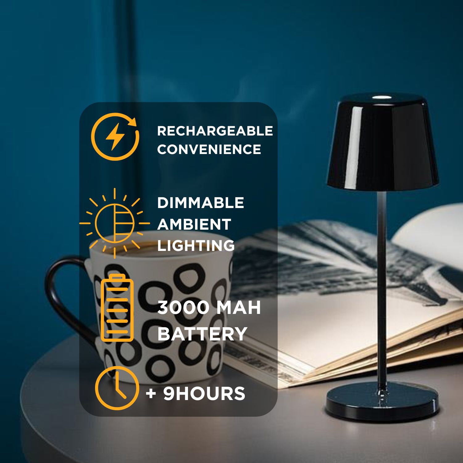 Abbott – Lampe de table Crosby en forme de cloche LED, rechargeable avec intensité réglable, touche moderne compacte avec base de chargement pour
