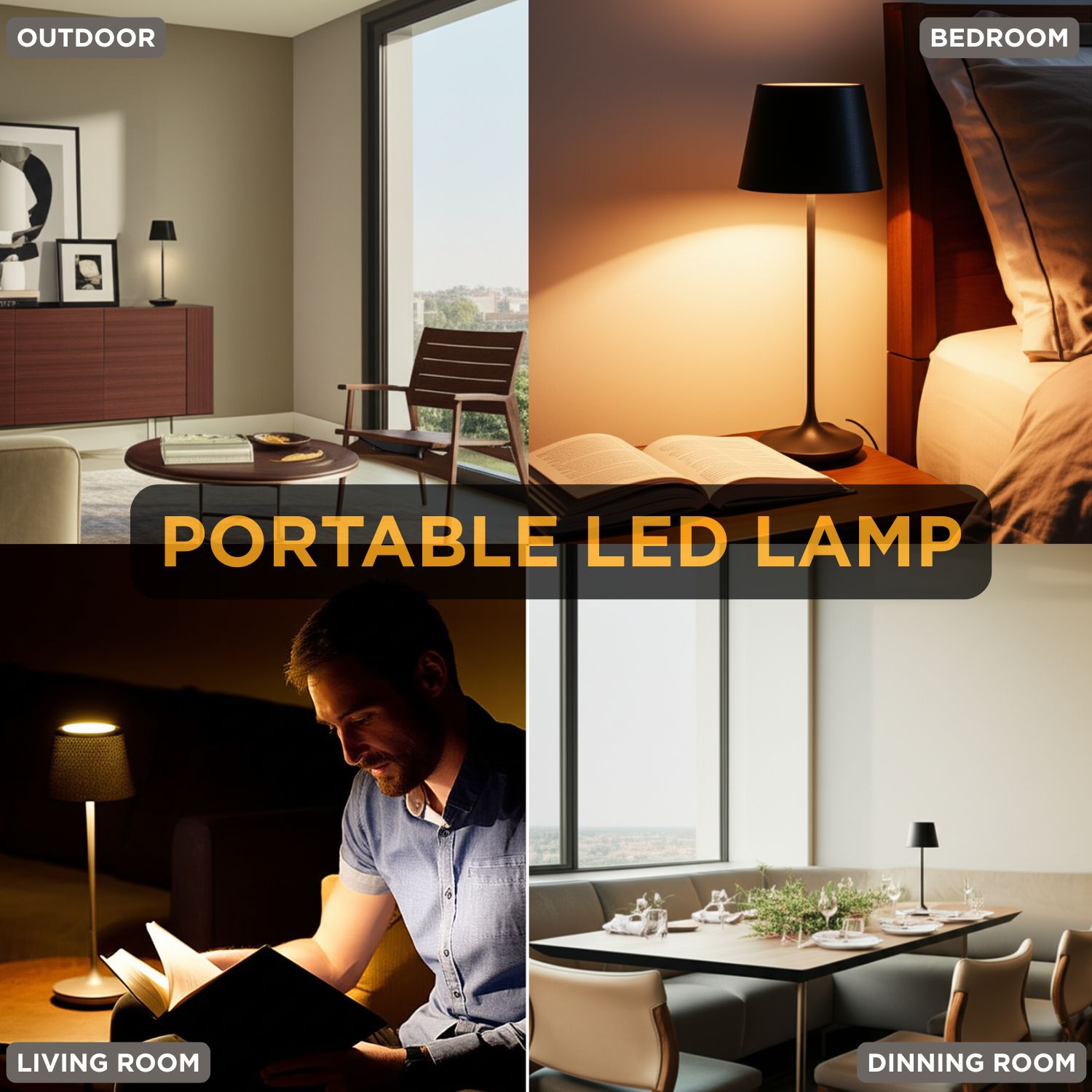 Abbott – Lampe de table Crosby en forme de cloche LED, rechargeable avec intensité réglable, touche moderne compacte avec base de chargement pour