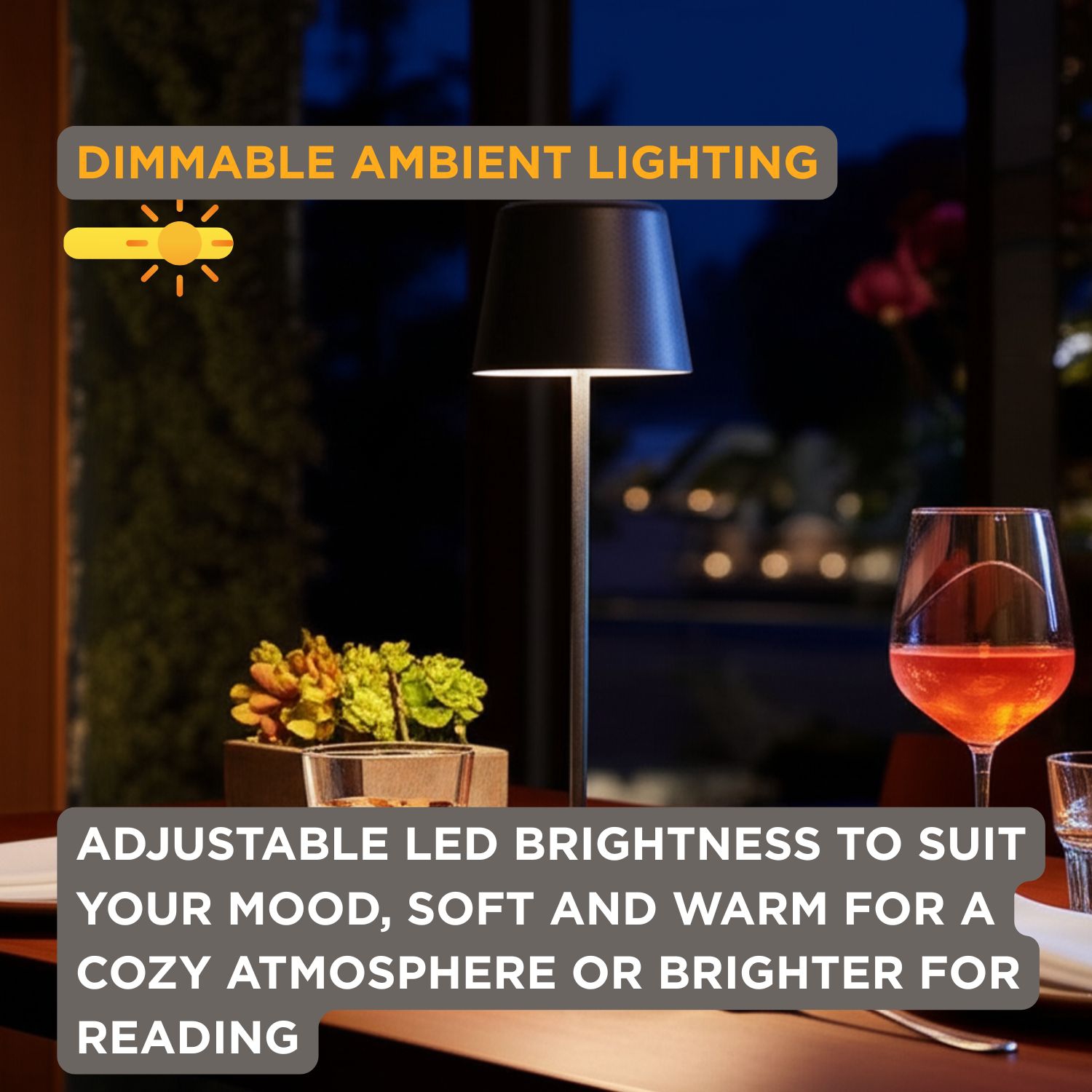 Abbott – Lampe de table Crosby en forme de cloche LED, rechargeable avec intensité réglable, touche moderne compacte avec base de chargement pour