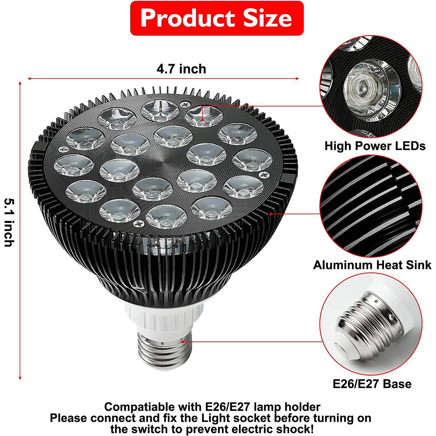 Lampe de thérapie à lumière rouge, 660&nbsp;nm, Cramoisi 850&nbsp;nm, proche infrarouge, 18 LED, 54&nbsp;W, E27 Vis Beauté anti-âge, soulagement de