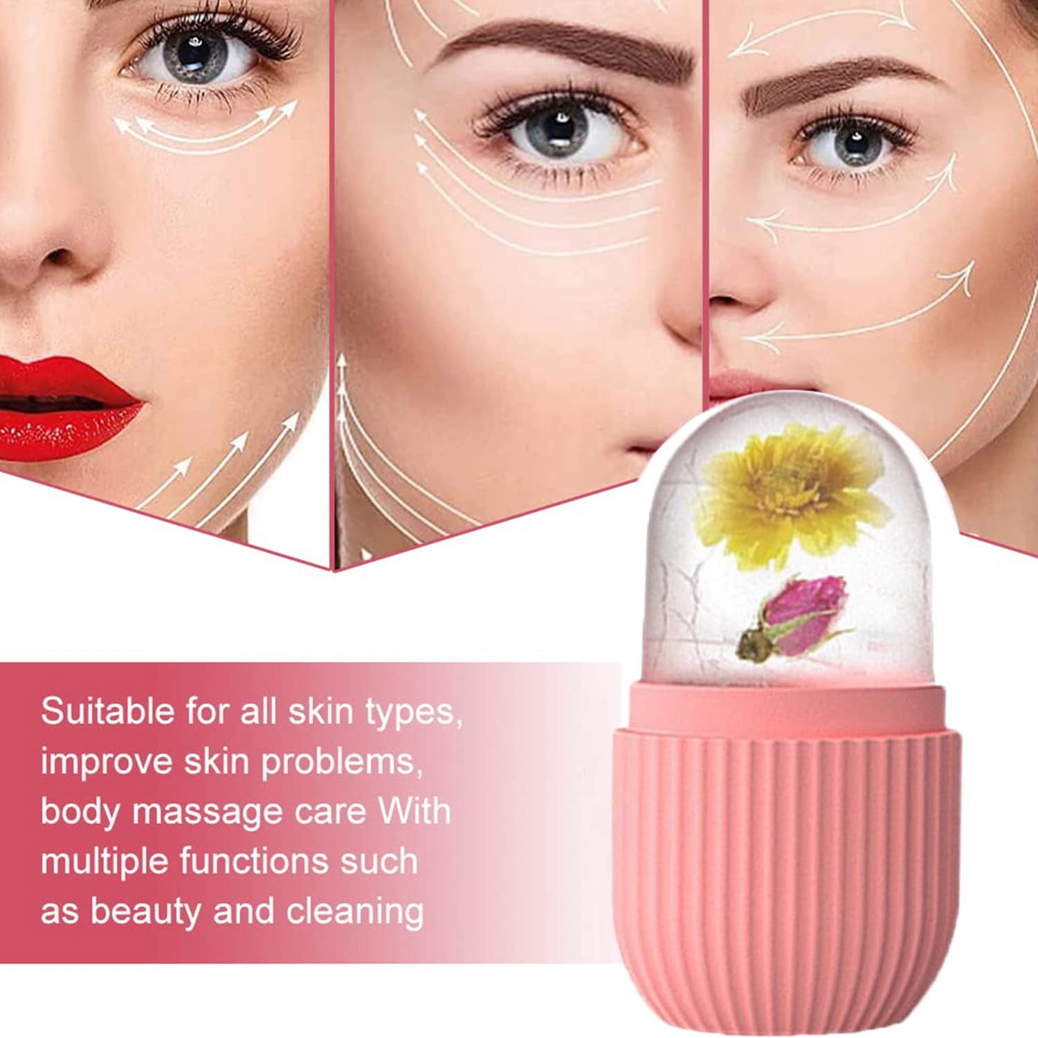 2PCS Ice Roller for Face and Eyes, Gua Sha Massage Face Roller Ice Mould, Reusable Facial Beauty Ice Roller Skin Care Tools for Brighten Skin, Eye