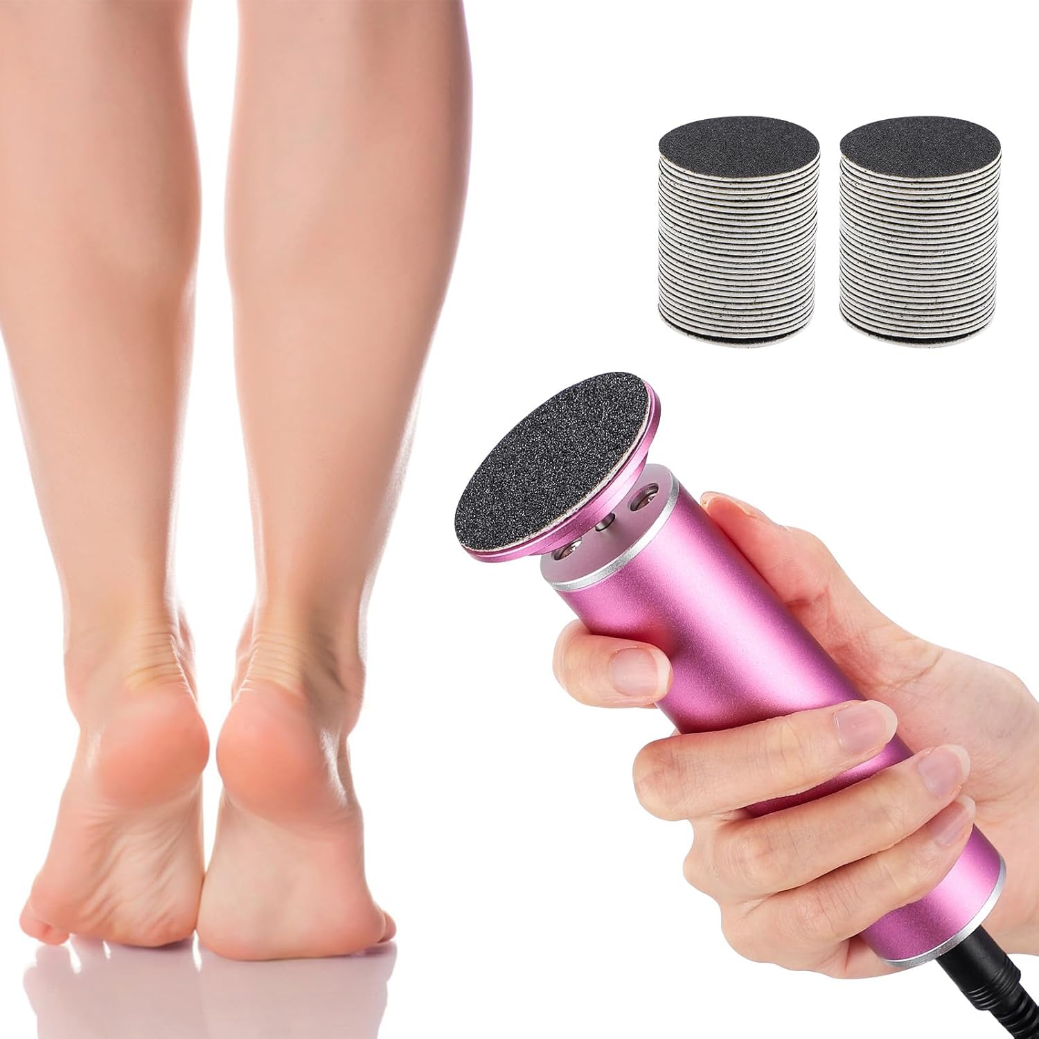 Electric Callus Remover, Foot Nail File Grinder Tool with Speed Controller and 60PCS Replacement Sandpaper Disk, Pedicure Tool Feet Scrubber for Dead