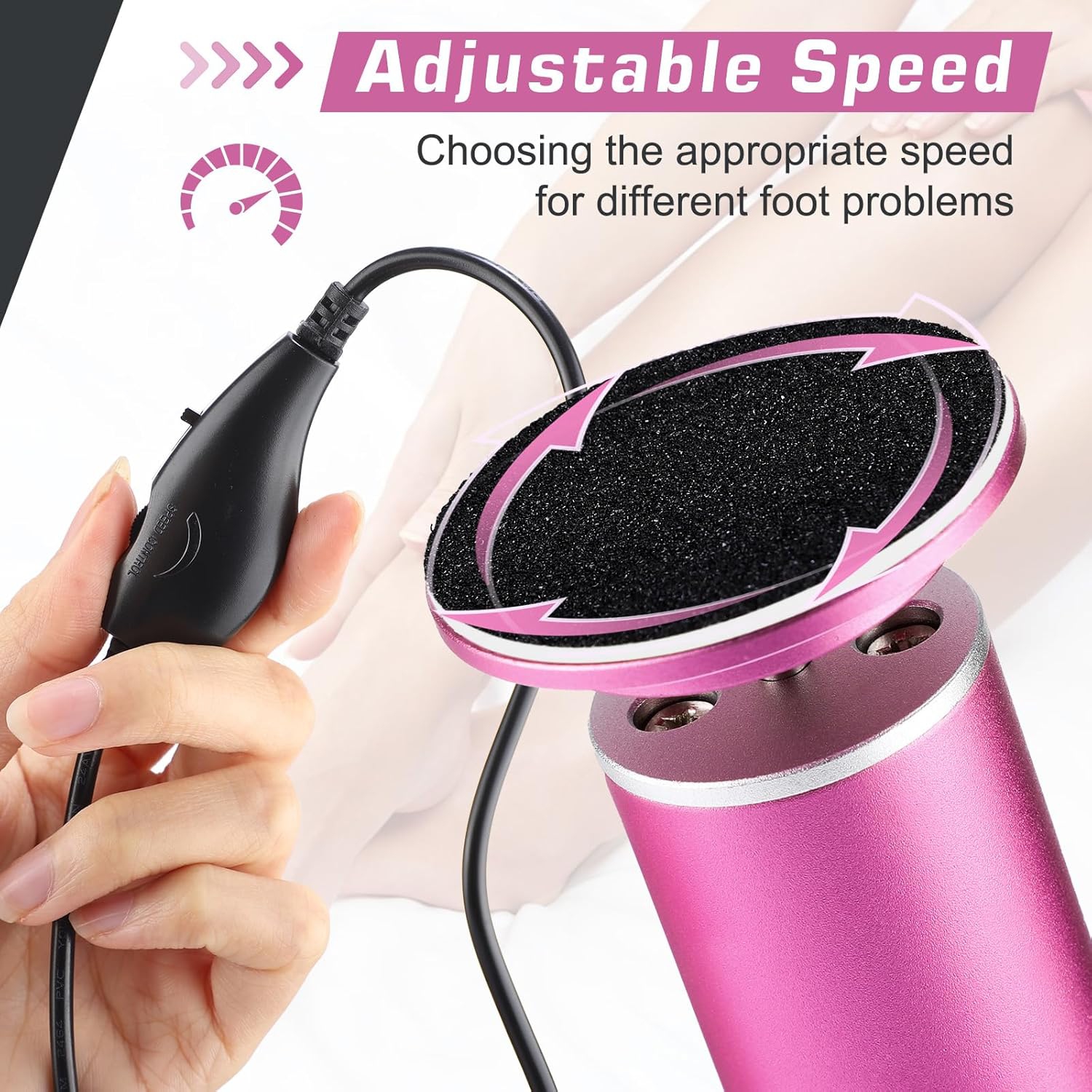 Electric Callus Remover, Foot Nail File Grinder Tool with Speed Controller and 60PCS Replacement Sandpaper Disk, Pedicure Tool Feet Scrubber for Dead