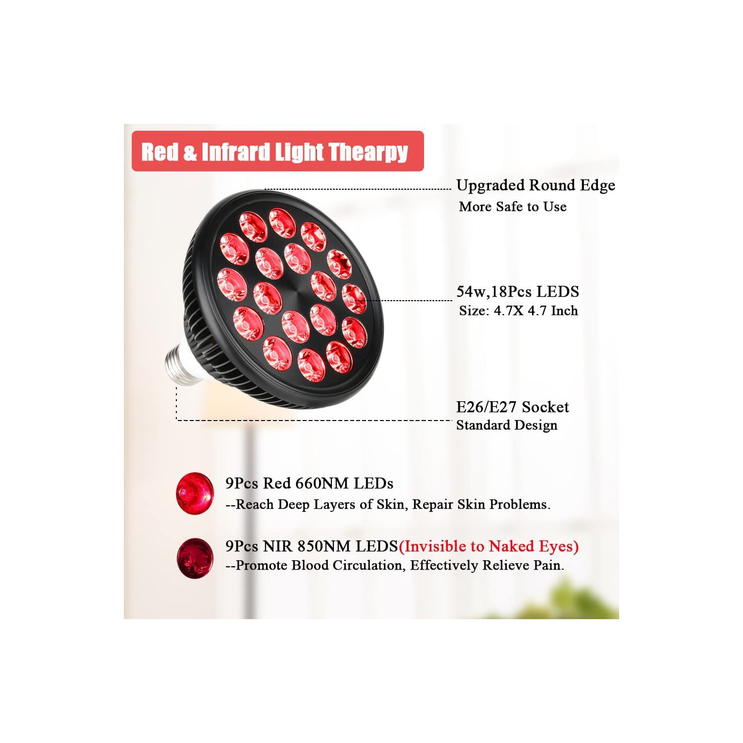 LED Red Light Therapy Full Body Infrared Lamp 54W for Physiotherapy Instrument Facial Light With Adjustable Stand And Mask