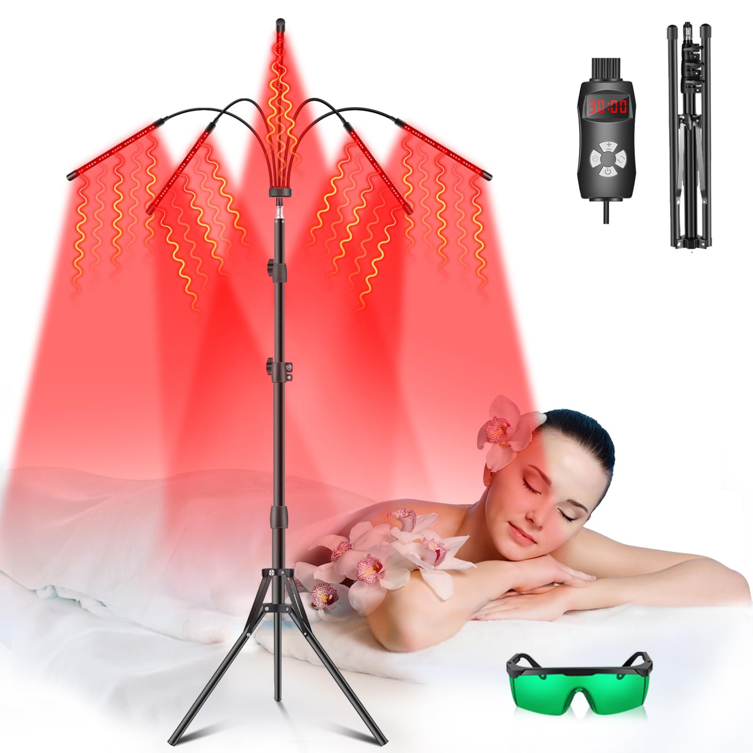 Red Light Therapy Lamp, 5 Heads 150 LEDs Infrared Light Therapy with Adjustable Stand for Full Body Face Pain Relief Skin Care