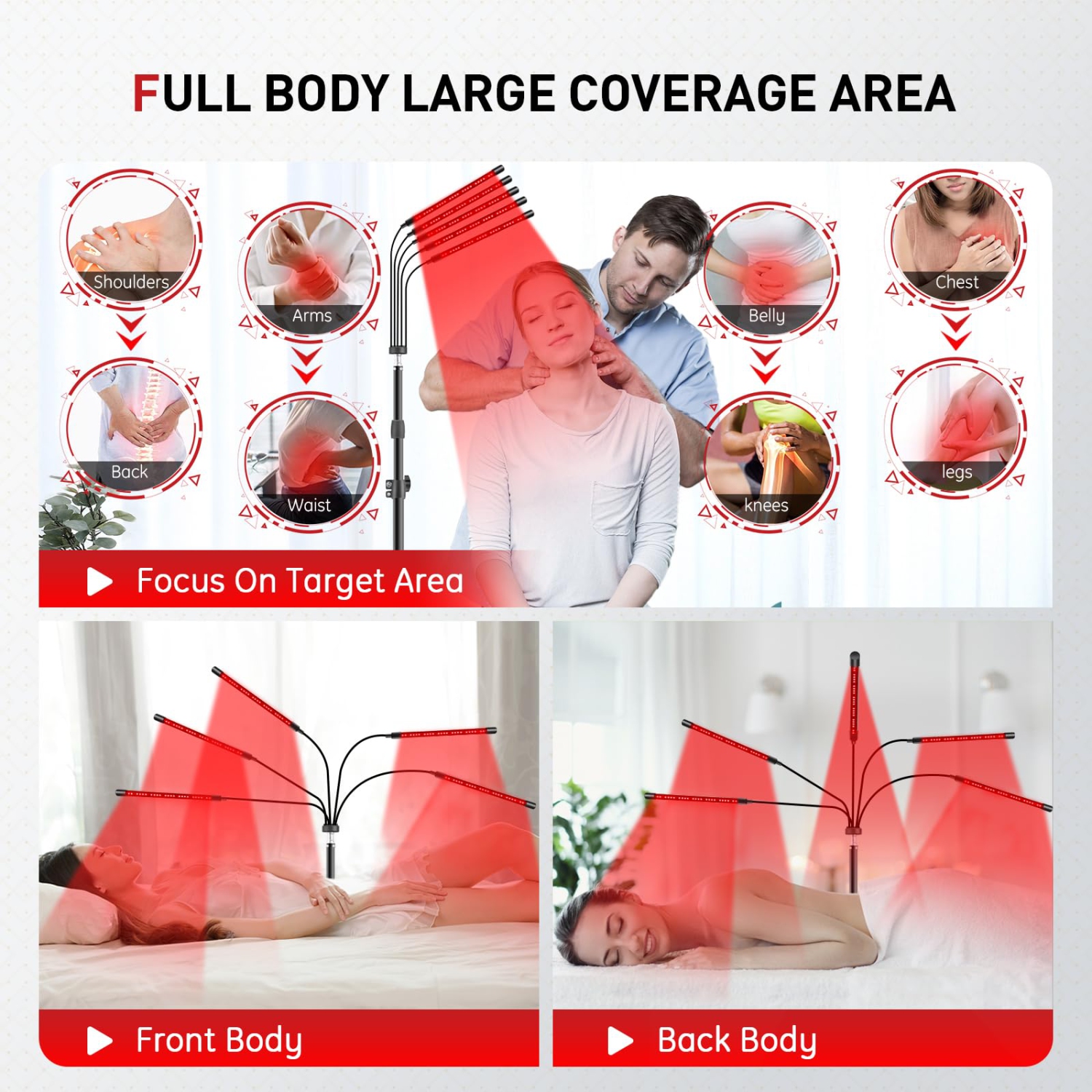 Red Light Therapy Lamp, 5 Heads 150 LEDs Infrared Light Therapy with Adjustable Stand for Full Body Face Pain Relief Skin Care