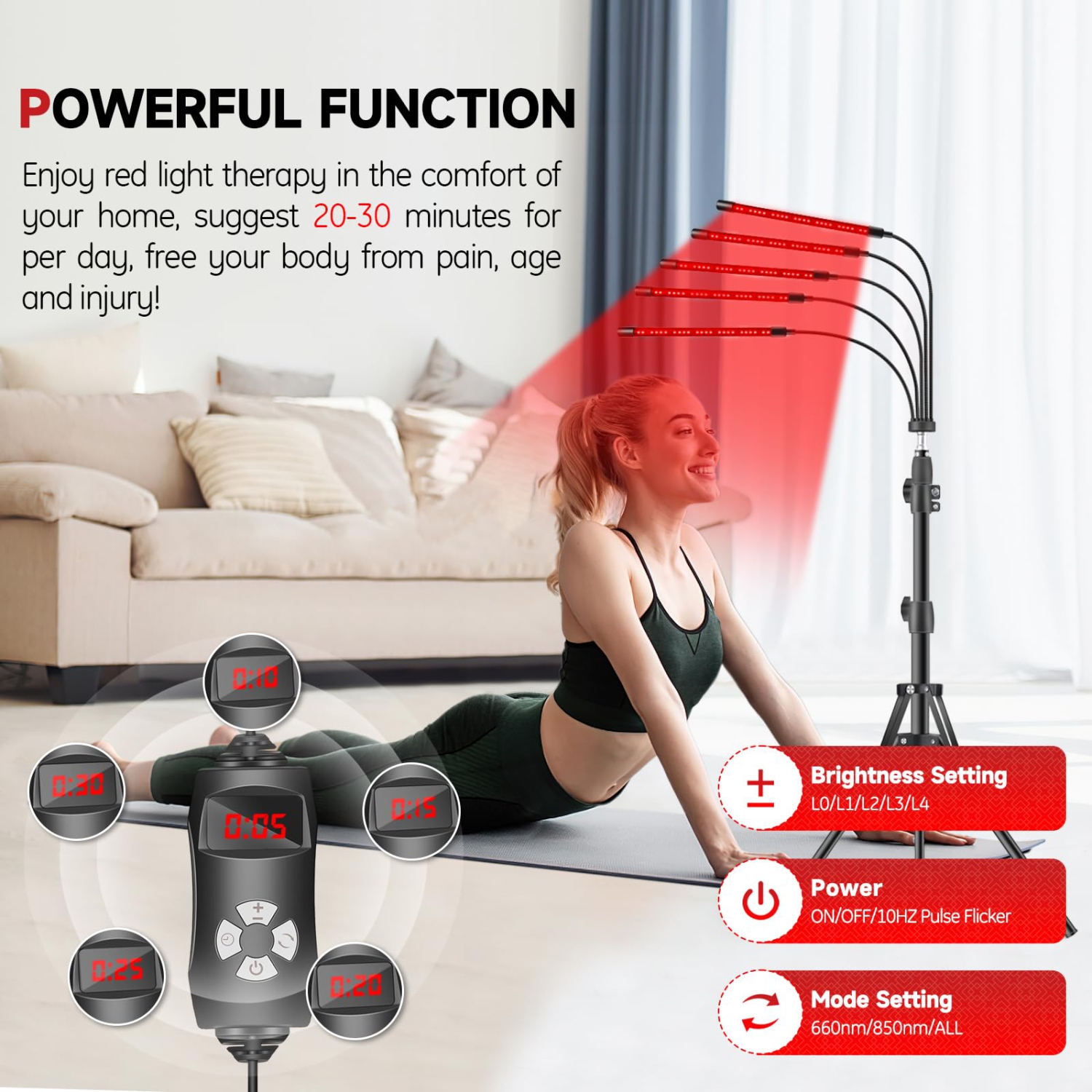 Red Light Therapy Lamp, 5 Heads 150 LEDs Infrared Light Therapy with Adjustable Stand for Full Body Face Pain Relief Skin Care