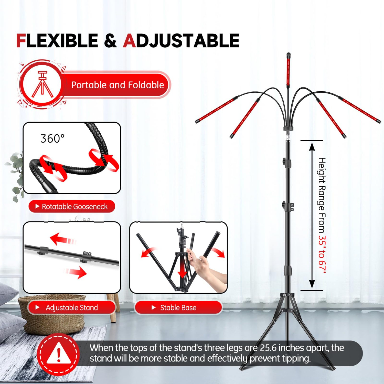 Red Light Therapy Lamp, 5 Heads 150 LEDs Infrared Light Therapy with Adjustable Stand for Full Body Face Pain Relief Skin Care