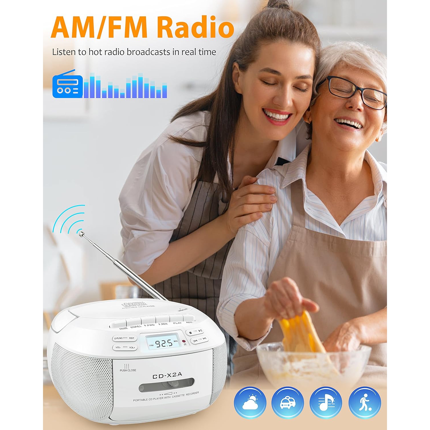 CD Player Boombox Cassette Player Combo with Bluetooth,AM/FM Radio,Stereo Sound,Portable CD Player with Remote Control,AUX/USB Drive,Tape