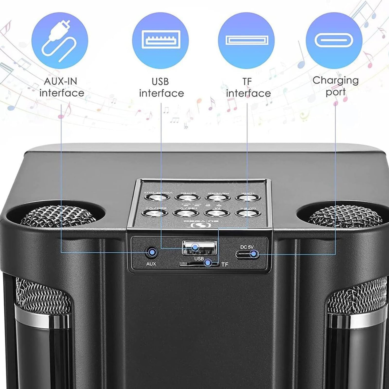 Portable Karaoke Machine, Bluetooth Karaoke Speaker with 2 Wireless Microphones for Indoor/Outdoor Party, Gathering