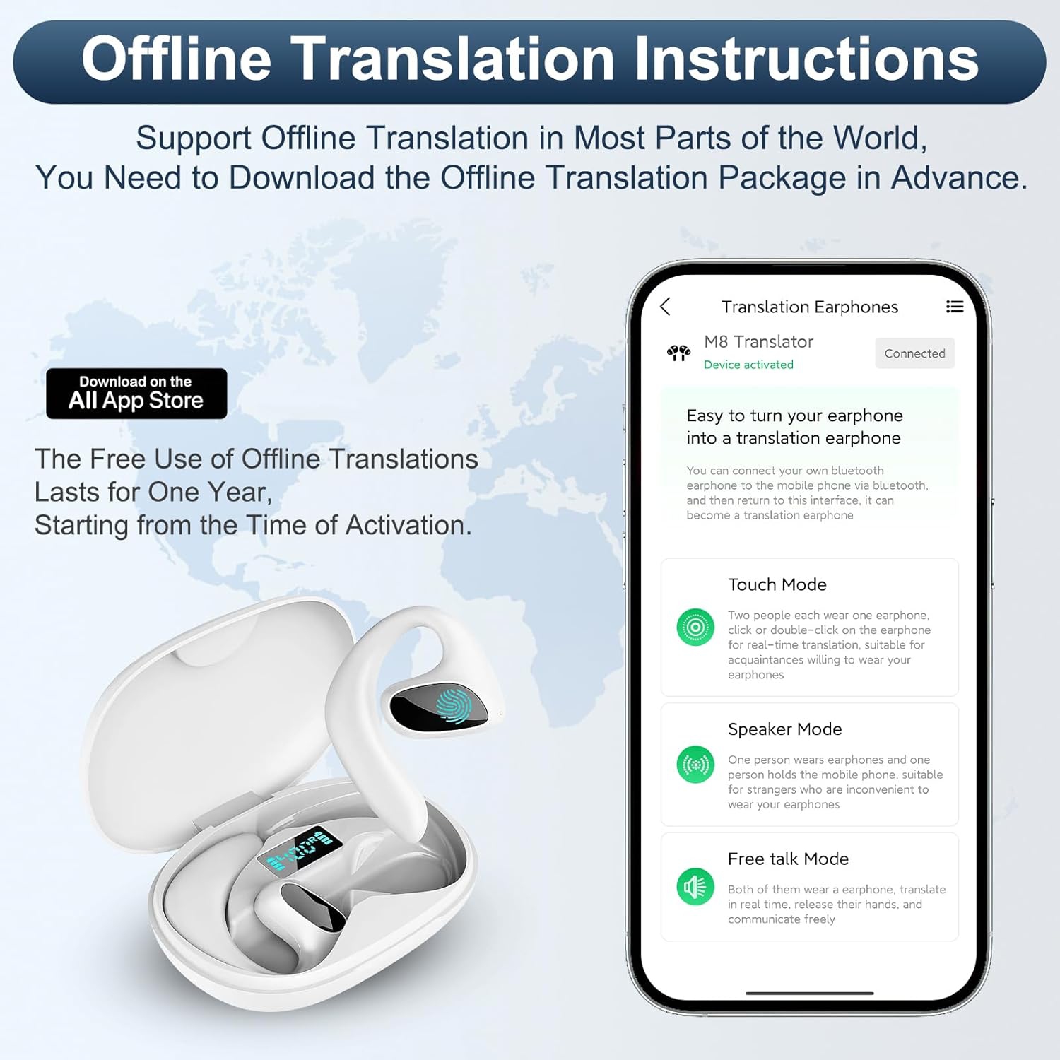 AI Language Translator Earbuds,Real Time Earbud Translator 144 Languages & Accents,Two-Way Ear Buds Translators for Travel Business Learning