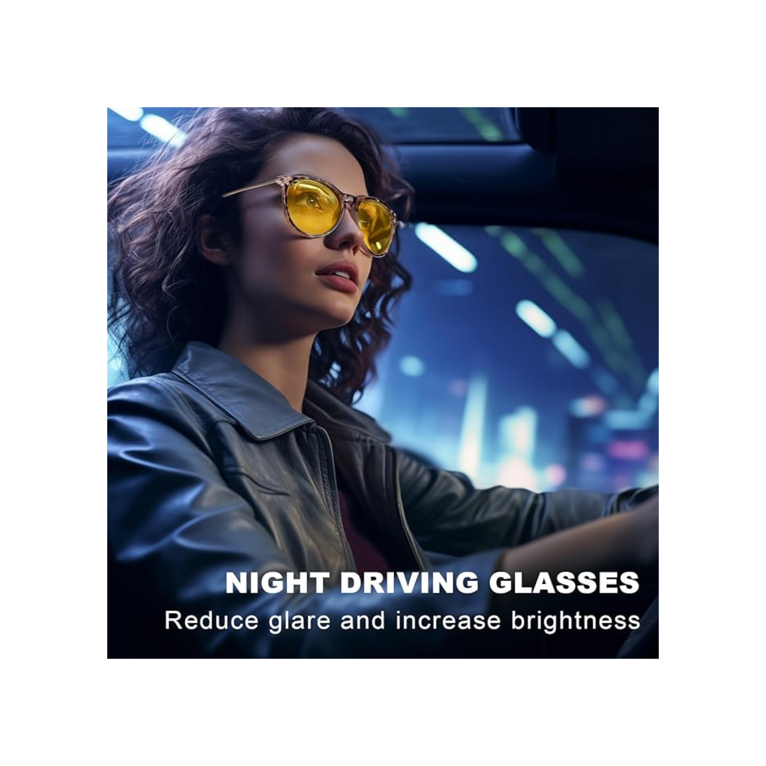 Night Vision Glasses for Men Women Classic Round Polarized Yellow Lens Anti Glare Nighttime Driving Glasses