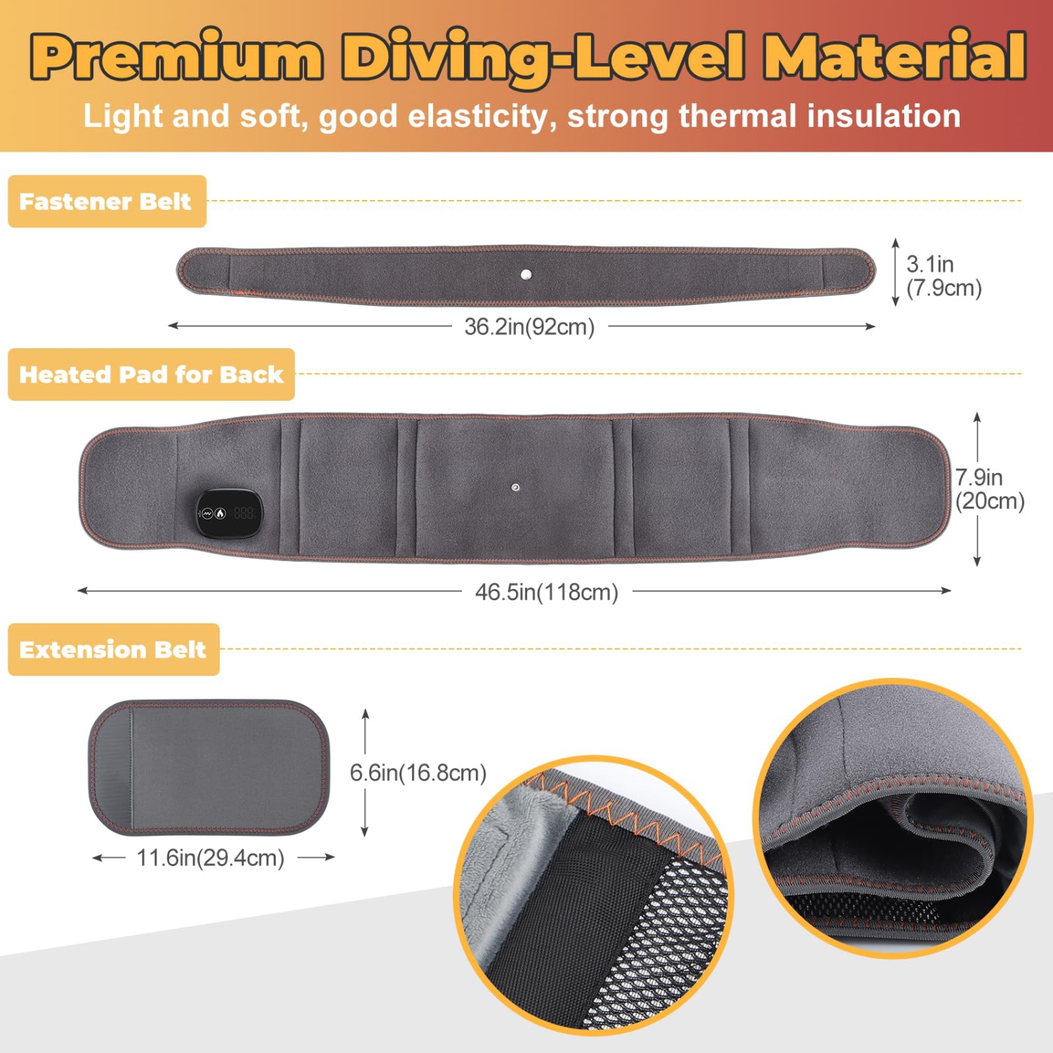 Electric Cordless Heating Pad for Back, Heated Waist Belt Wrap Massage Modes Heat Pad for Back, Cramps, Waist