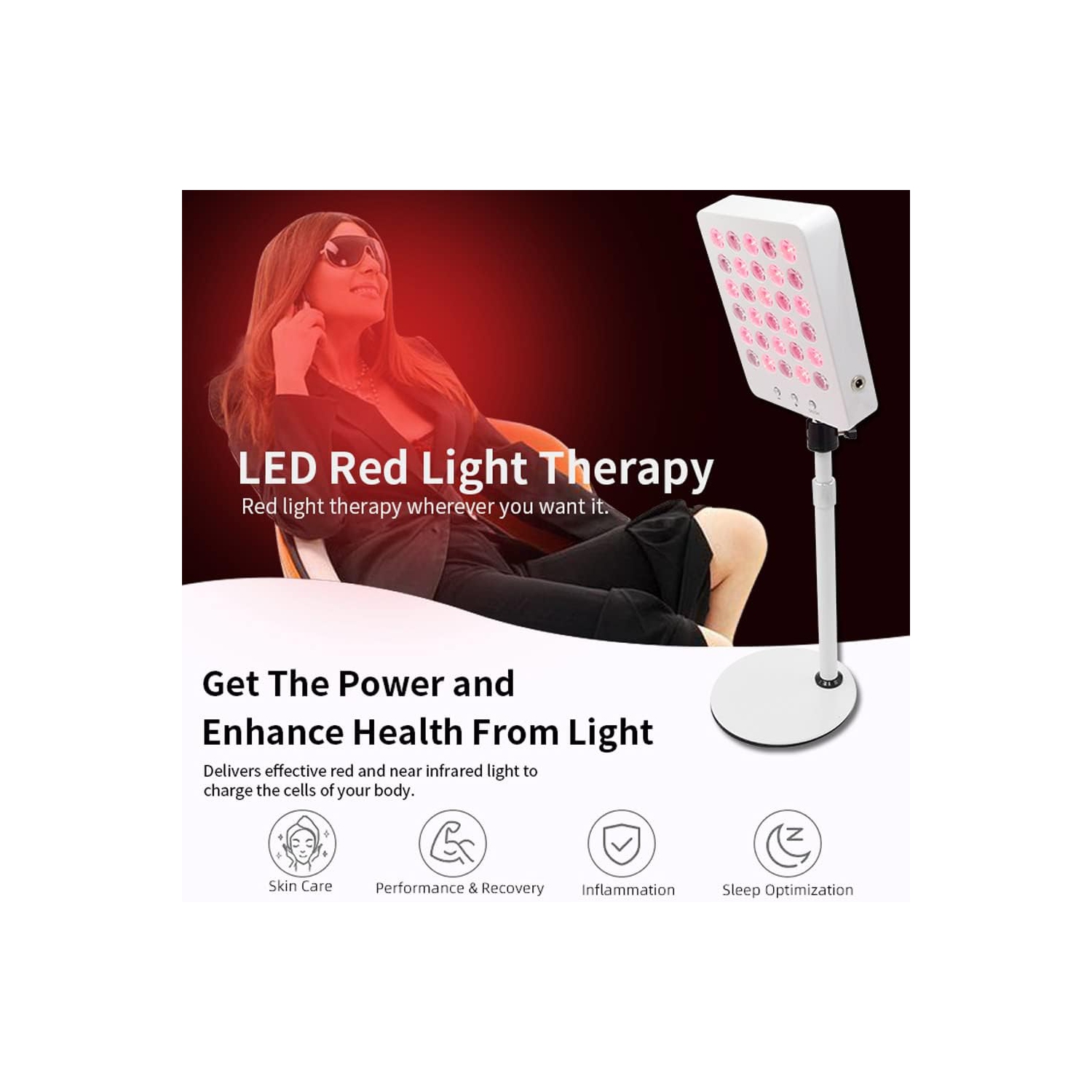 Red Light Therapy Device,Infrared Red Light Therapy Lamp with Adjustable Stand,Red Light NIR Panel for Body Pain Relief