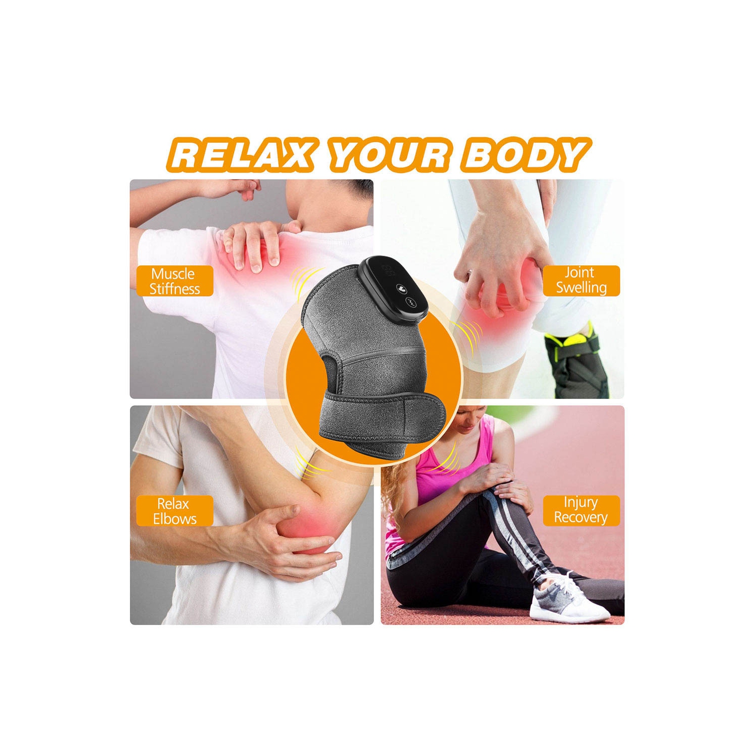 Heating Knee Massager, Knee Shoulder Elbow 3-in-1 Massage, Portable Knee Massager 3 Vibration and Heat,with Knit Knee Brace Pads