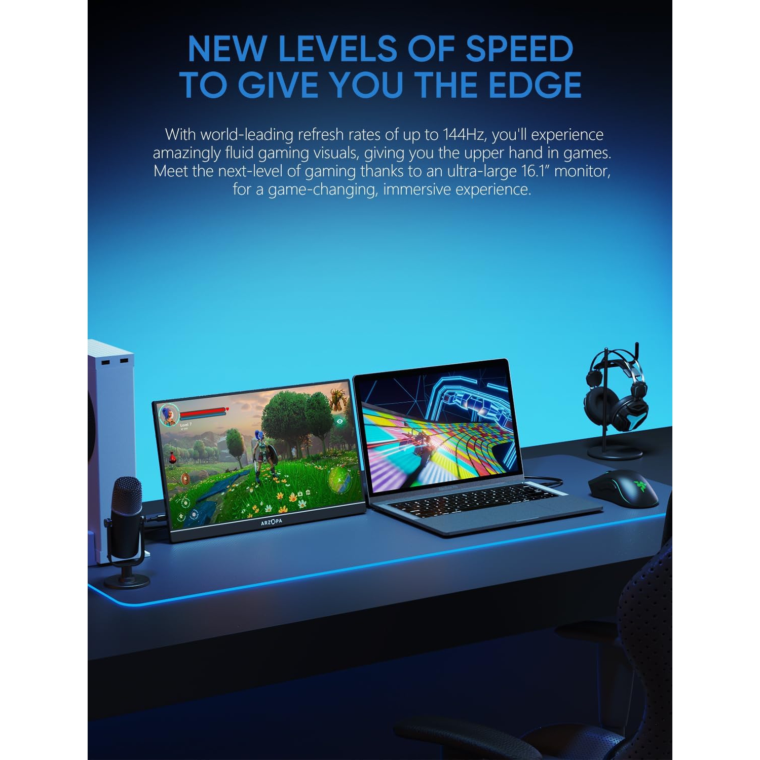 ARZOPA 16.1'' 144Hz Portable Gaming Monitor, 106% sRGB 1080P FHD Kickstand Portable Monitor with HDR, Ultra Slim, Eye Care, External Second Screen -