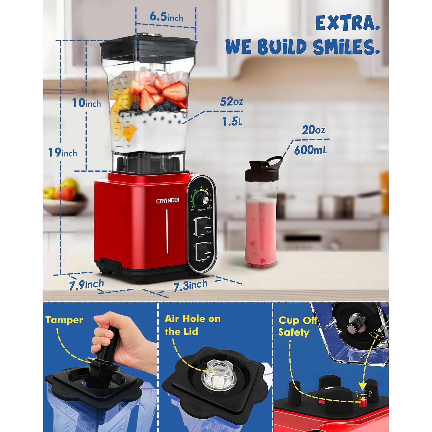 CRANDDI 1800W High-Speed Blender – Powerful, Large & Easy to Clean!