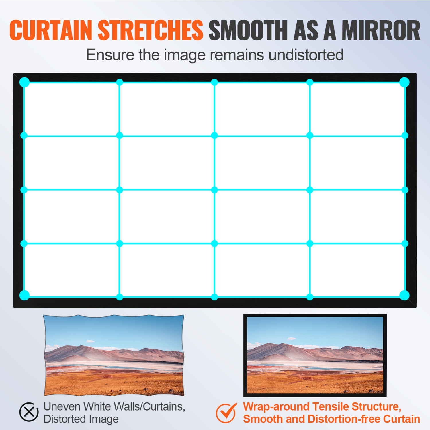 VEVOR Projection Screen 120inch 16:9 Movie Screen Fixed Frame 3D Projector Screen for 4K HDTV Movie Theater Home