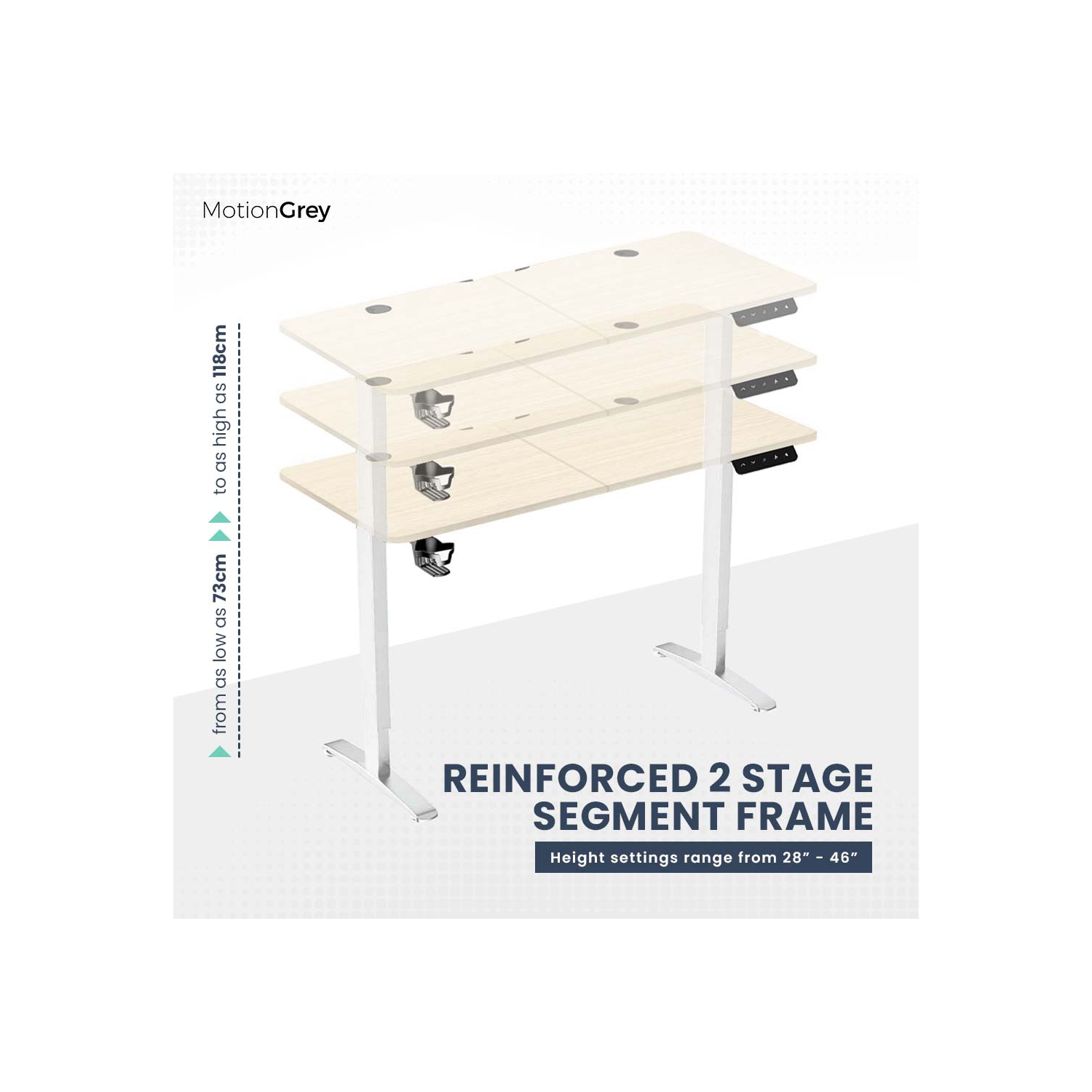 MotionGrey Ergo2 - Adjustable Electric Standing Desk with Memory Settings - 55"x24" Light Brown Top White Frame - Ergonomic Sit-to-Stand Desk for