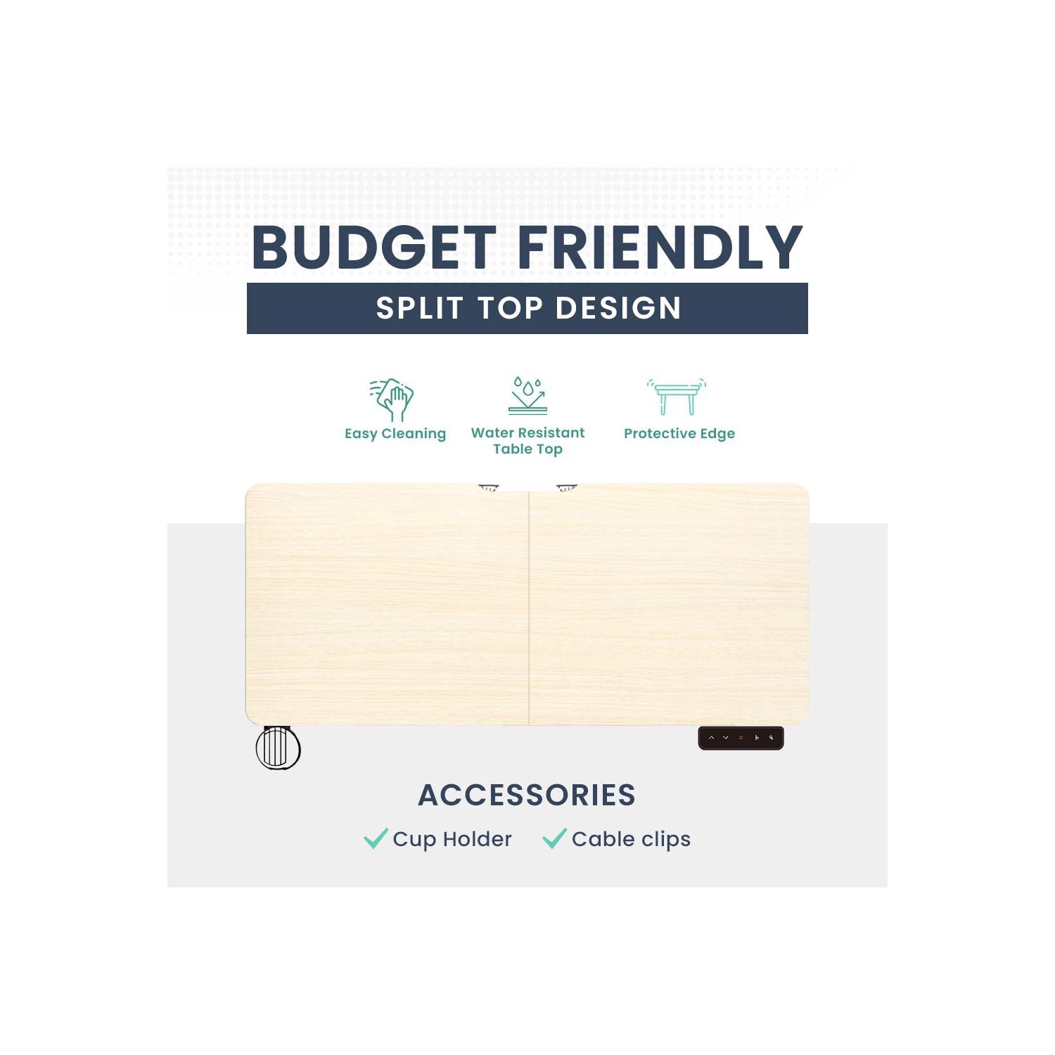 MotionGrey Ergo2 - Adjustable Electric Standing Desk with Memory Settings - 55"x24" Light Brown Top White Frame - Ergonomic Sit-to-Stand Desk for