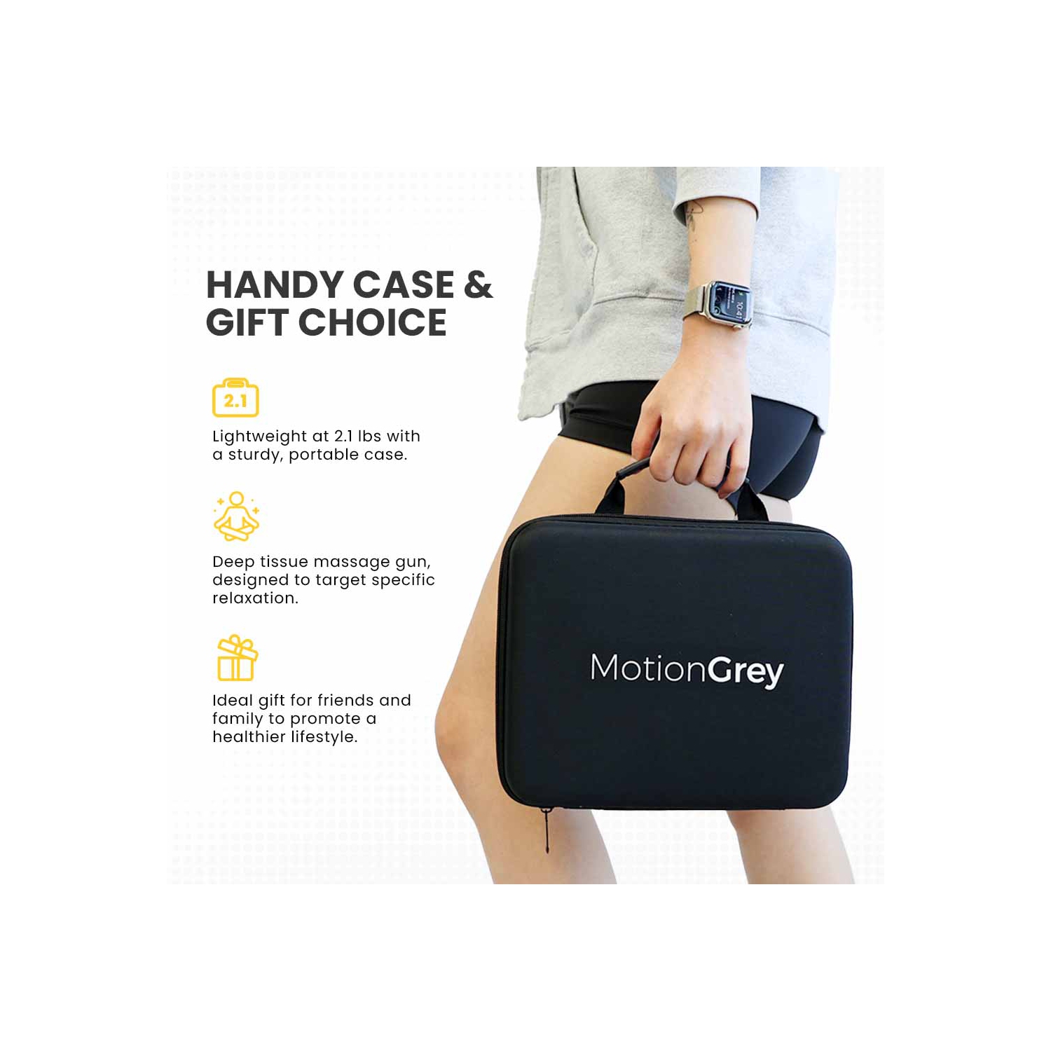 MotionGrey - Massage Gun with 20 Speeds – Deep Tissue Percussion Massager with 6 Heads & Carrying Case, Portable Muscle Massage Device for Home, Gym