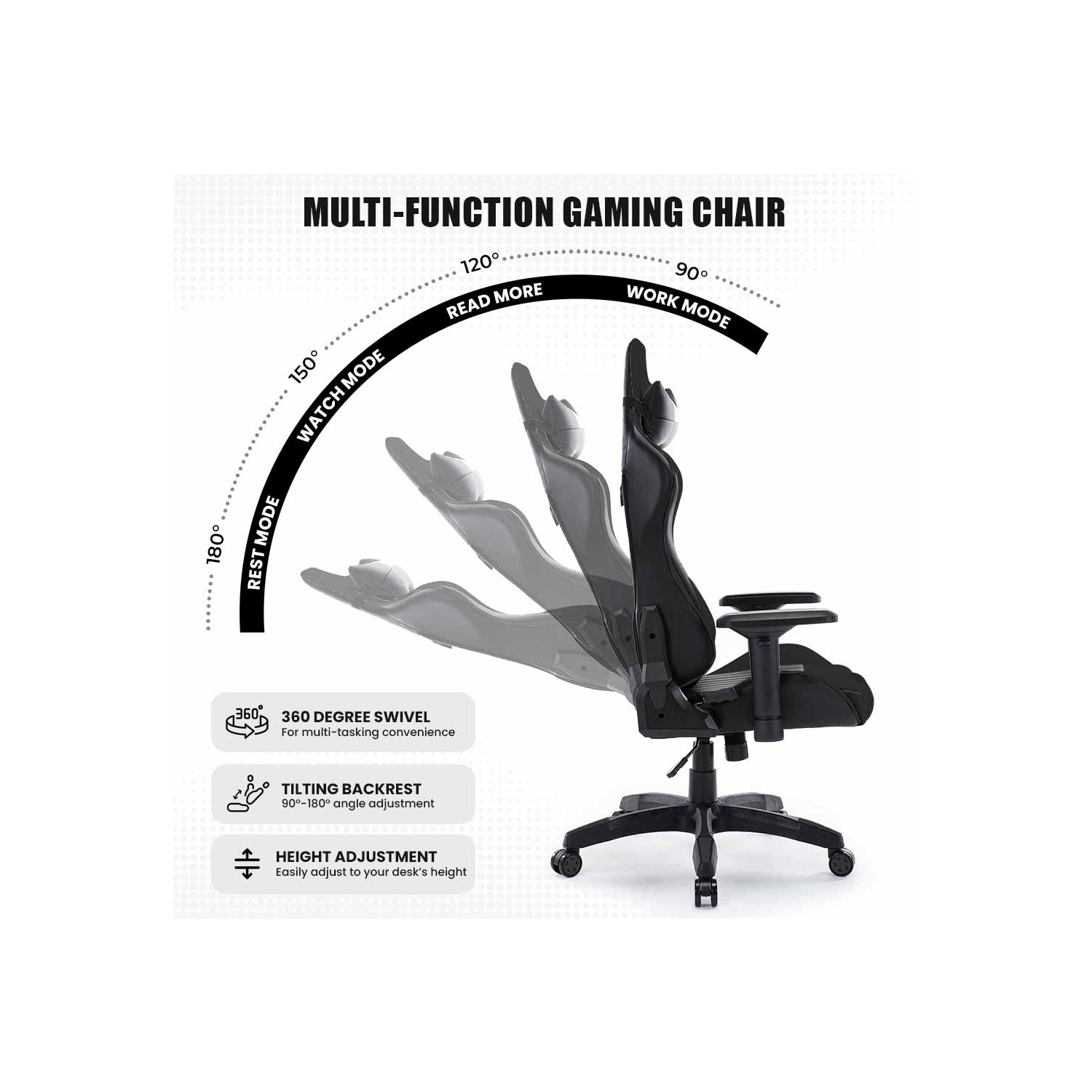 MotionGrey Enforcer - Office Gaming Chair, Ergonomic, High Back, PU Leather, with Height Adjustment, Headrest & Lumbar Cushions Great Desk Chair -