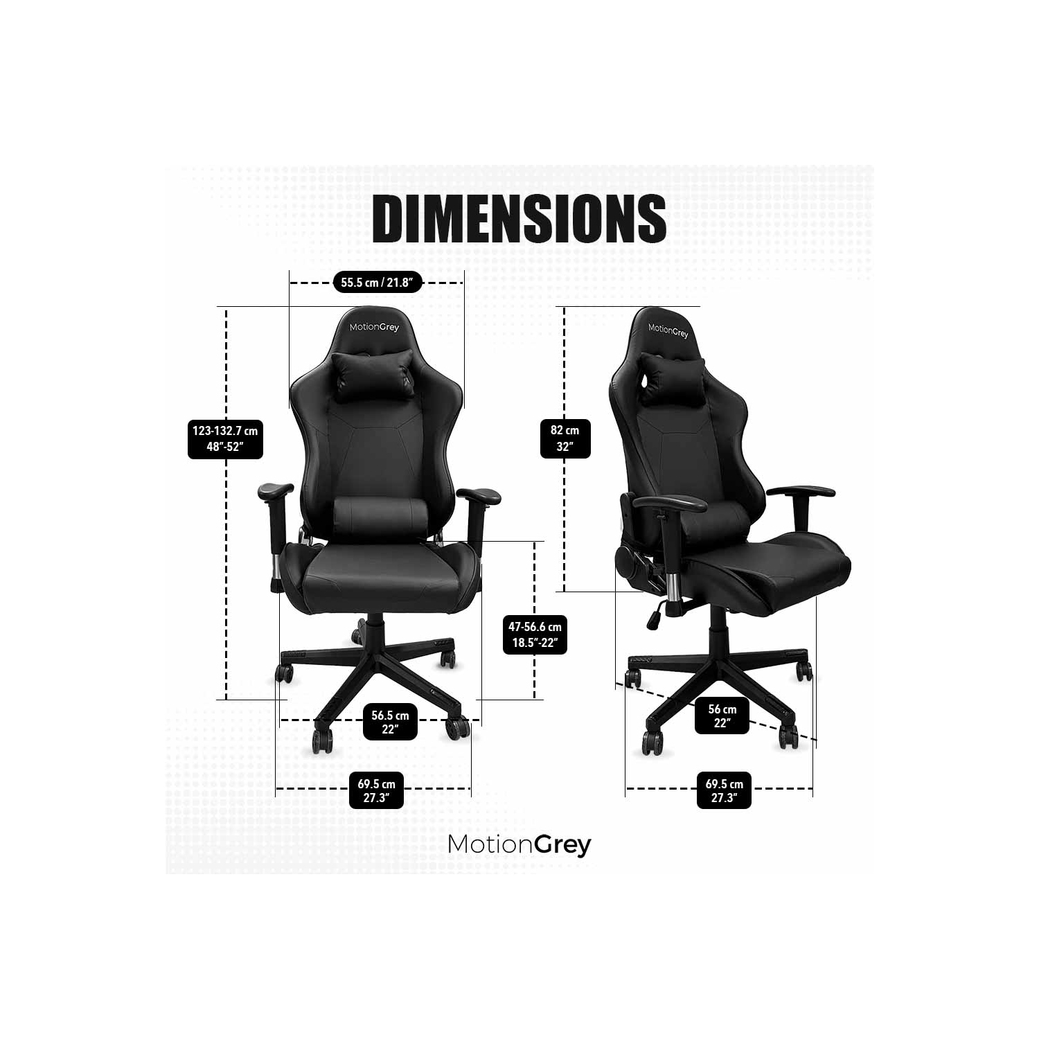 MotionGrey Enforcer - Office Gaming Chair, Ergonomic, High Back, PU Leather, with Height Adjustment, Headrest & Lumbar Cushions Great Desk Chair -