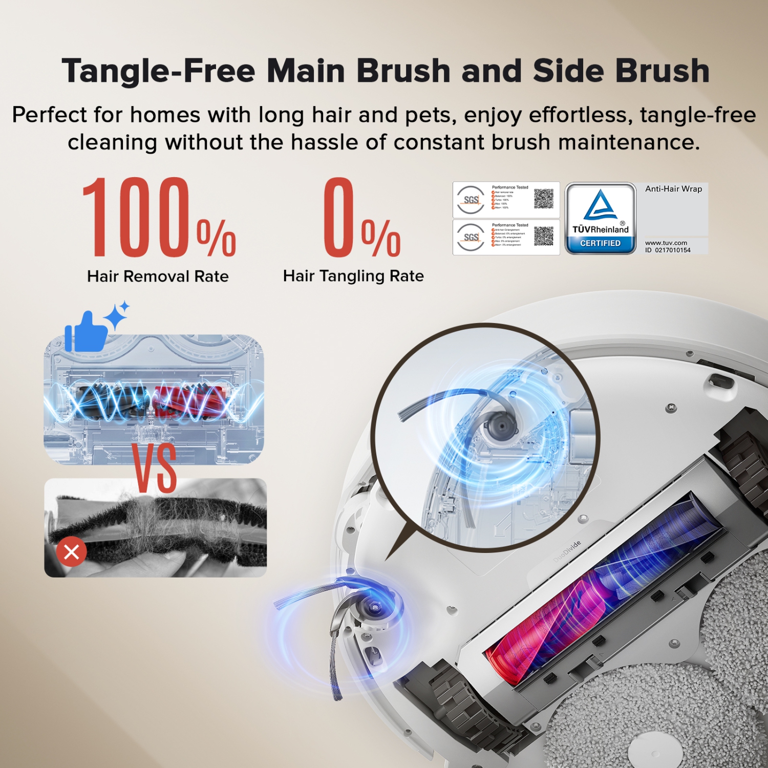 Aspirateur robot et vadrouille Qrevo Curv de Roborock, aspiration de 18 500 Pa, sans emmêlement, brosse principale DuoDivide, brosse latérale Arc