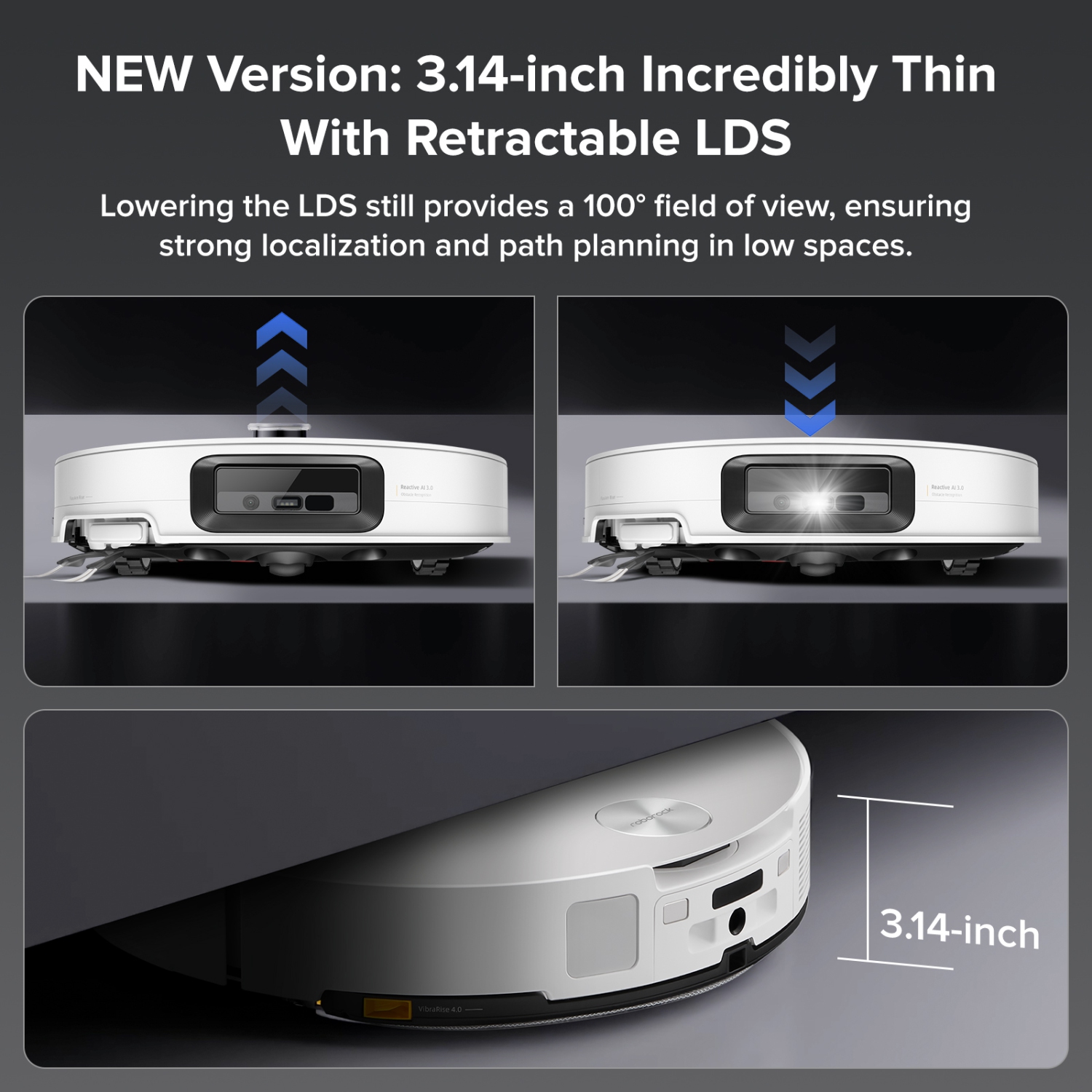 Roborock Saros 10 – Vadrouille robot, ultra mince de 3,14&nbsp;po, décollement automatique, 0 % emmêlement des poils, station d'accueil multifonction