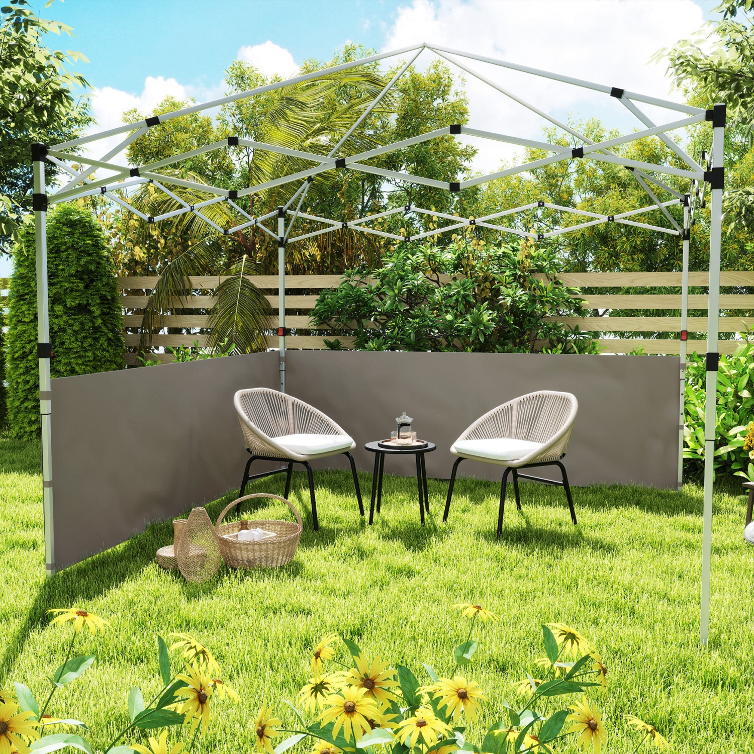 Demi-parois Outsunny 2 PCS pour auvent escamotable de 10 x 10 pi ou 10 x 20 pi, 2 paquets de demi-parois seulement, gris