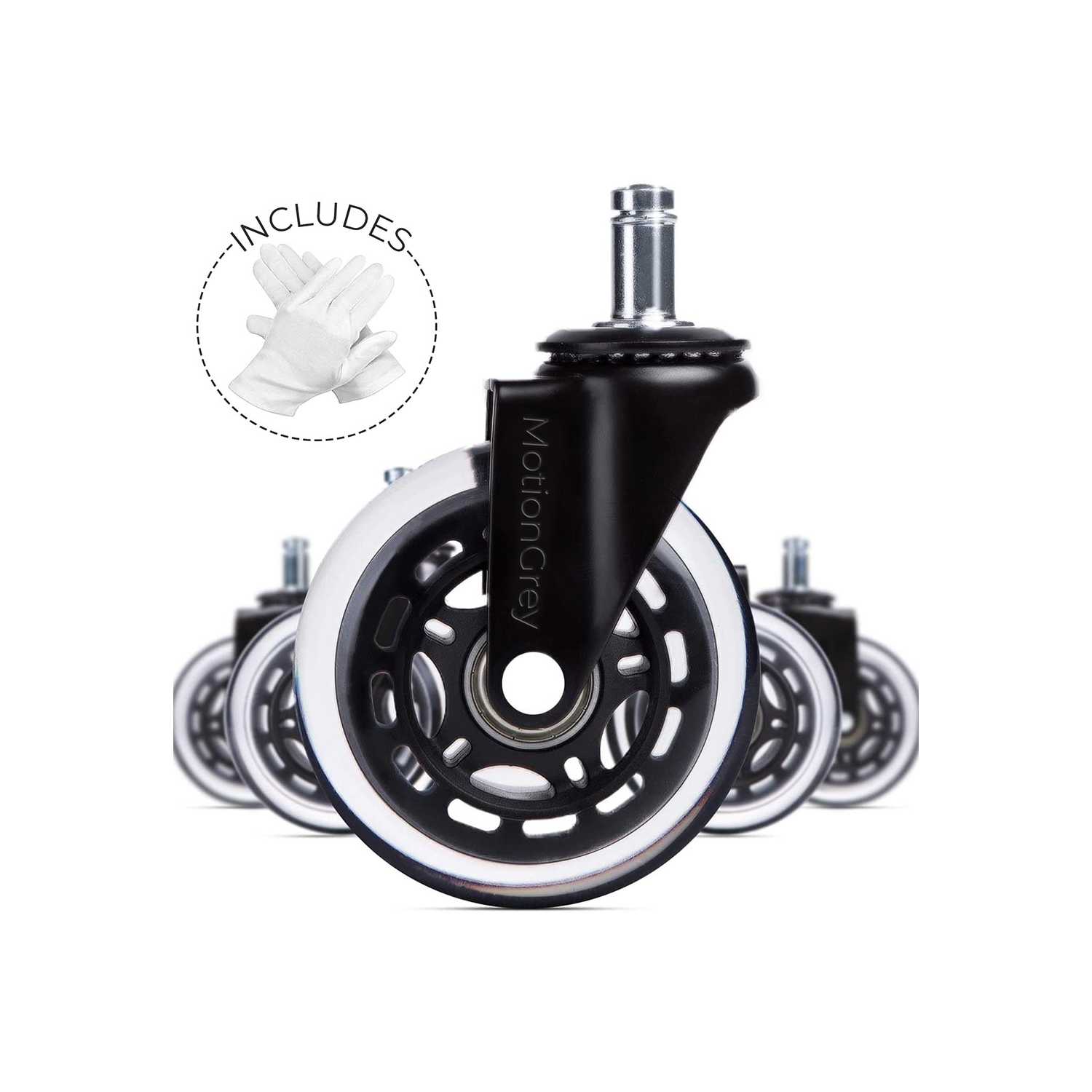 MotionGrey - SmoothGlide Office Chair Wheels with Gloves – 3" Casters for Office Chairs, Safe for Hardwood, Tile & Carpet, Quiet Rolling Replacement