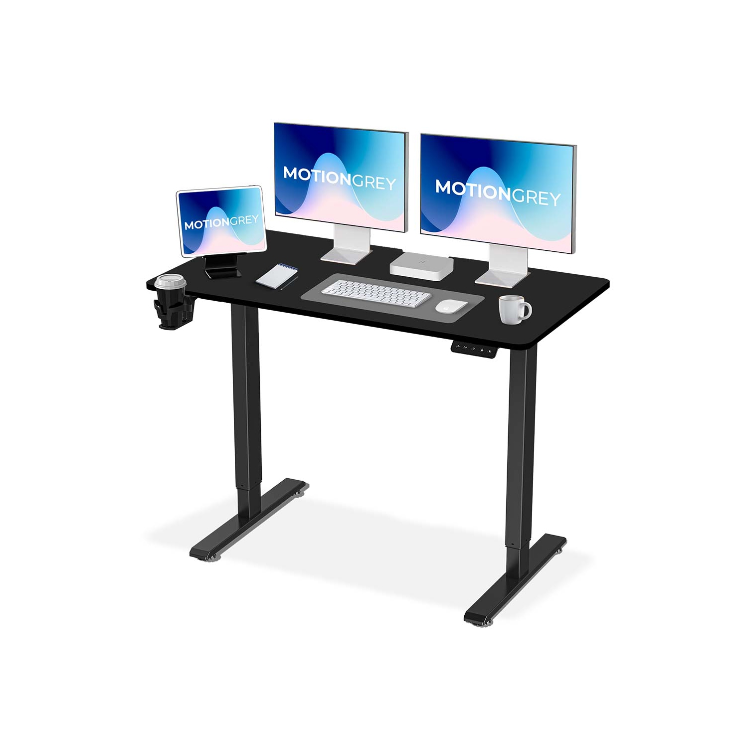 MotionGrey Ergo2 - Adjustable Electric Standing Desk with Memory Settings - 43"x24" Black Top Black Frame - Ergonomic Sit-to-Stand Desk for Home and