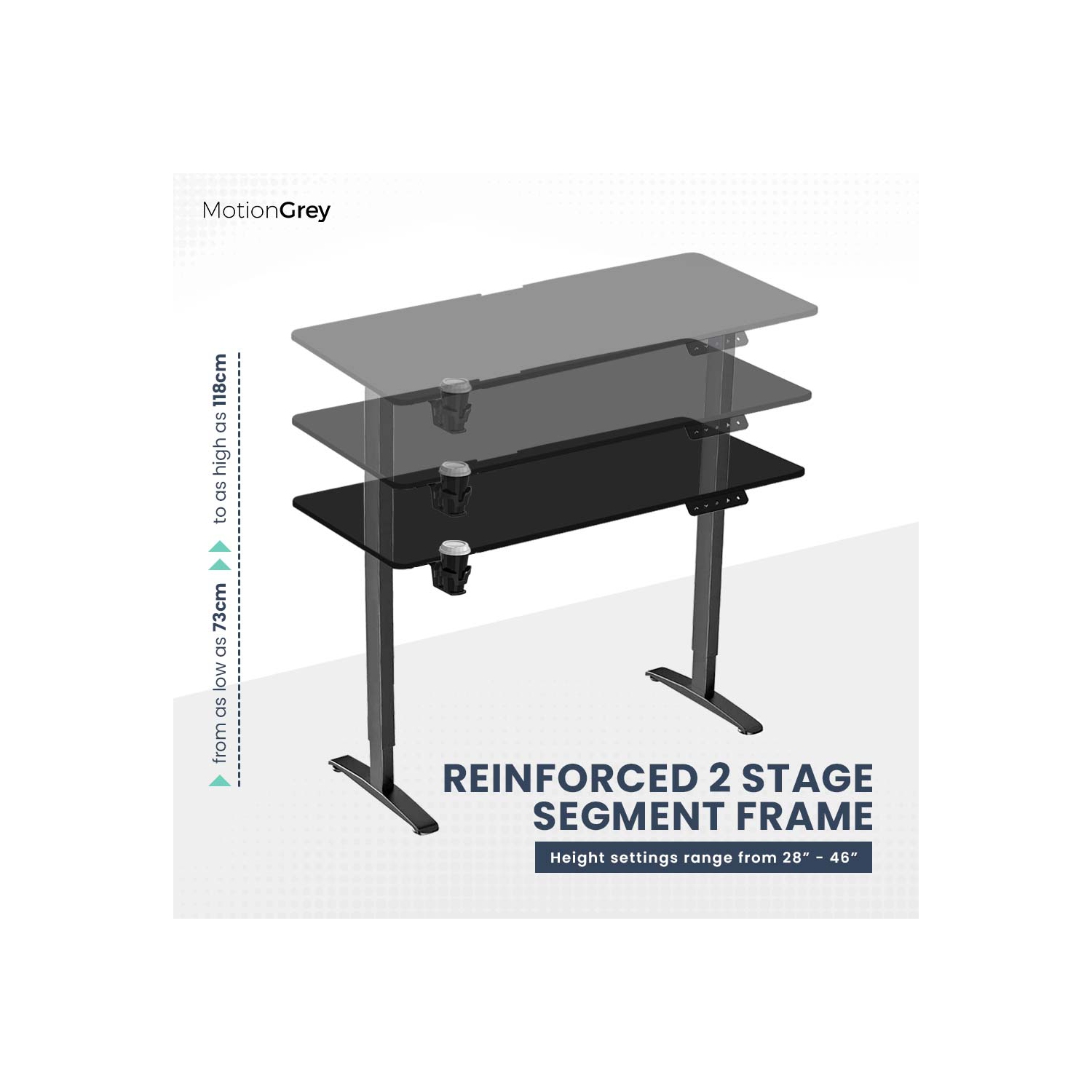 MotionGrey Ergo2 - Adjustable Electric Standing Desk with Memory Settings - 43"x24" Black Top Black Frame - Ergonomic Sit-to-Stand Desk for Home and