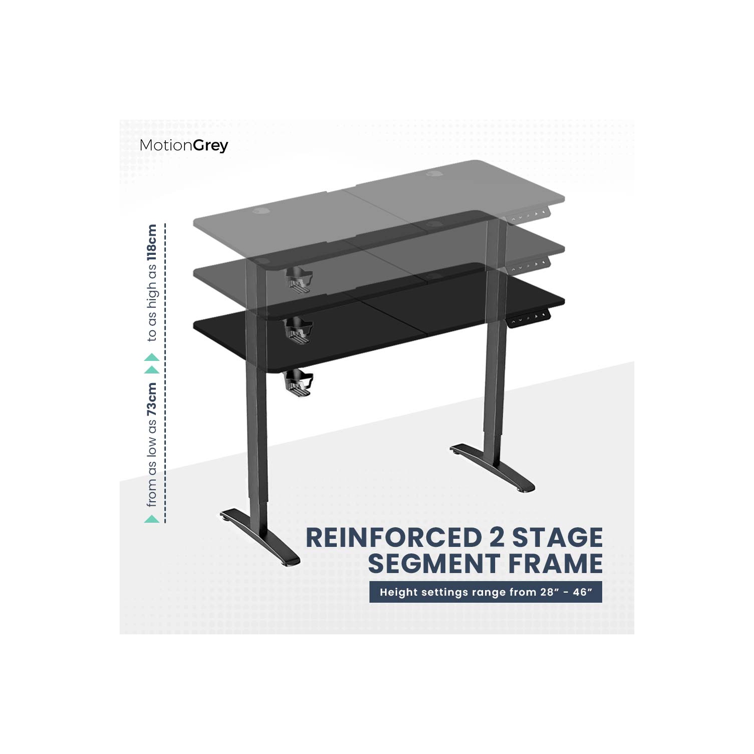 Bureau debout électrique ajustable MotionGrey avec réglages de mémoire - Cadre noir supérieur 55 x 24&nbsp;po - Bureau ergonomique pour la maison et