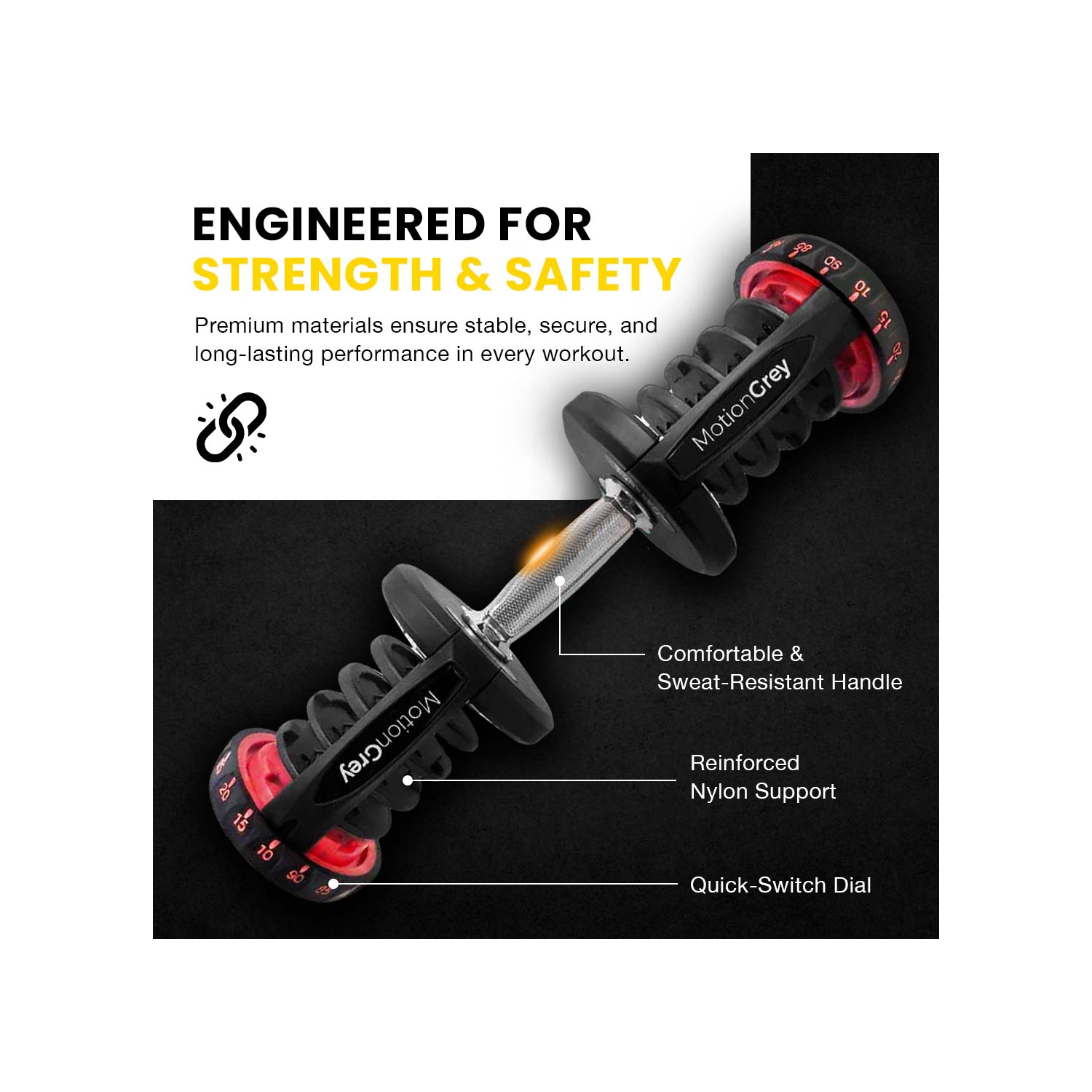 MotionGrey Adjustable Dumbbell 10 to 90 LB, Free High Strength Hand Grip Included 15 Adjustable Weight Settings Dumb Bell Barbell, Anti-slip Metal