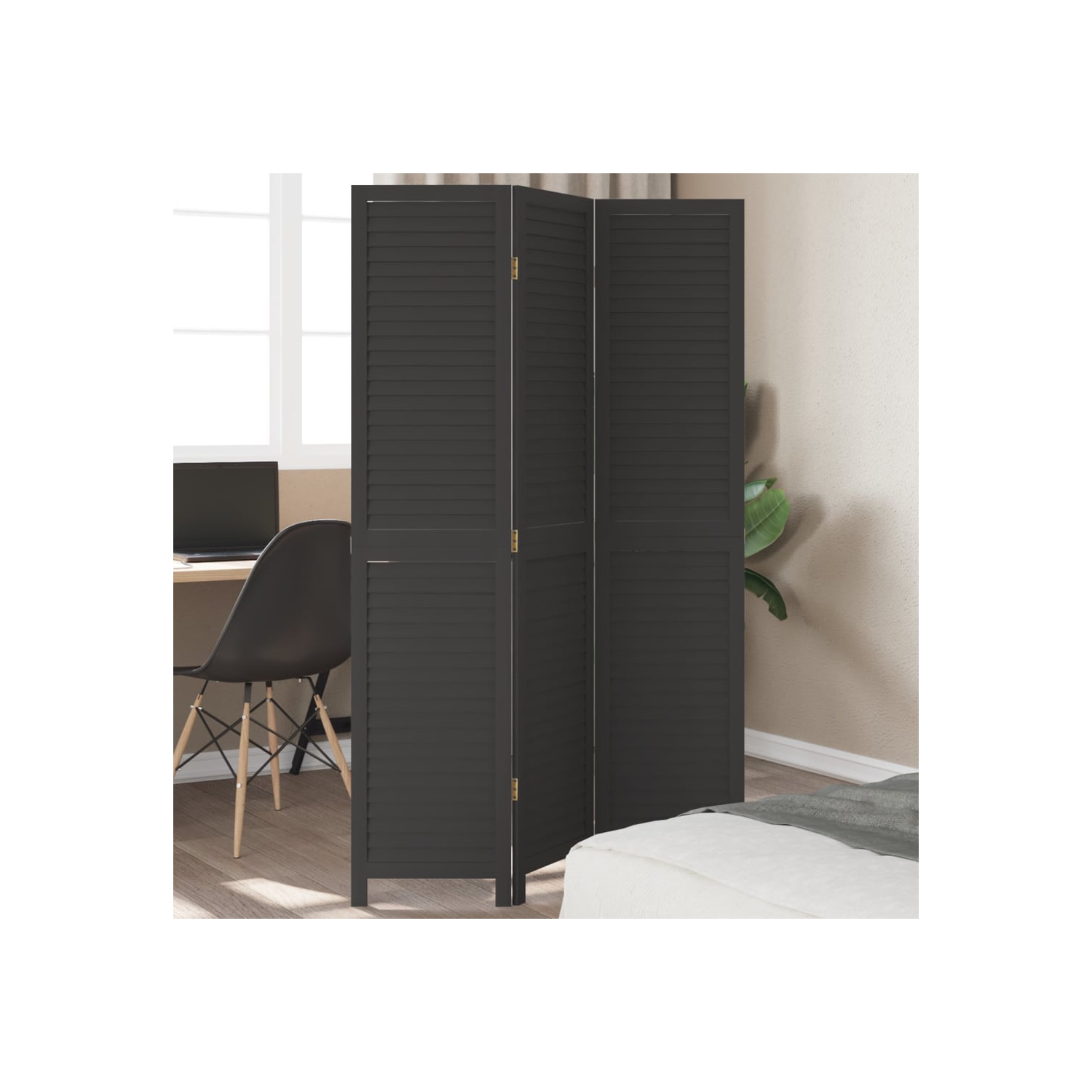 VidaXL – Séparateur de pièce&nbsp;à 3 panneaux en bois massif noir Paulownia