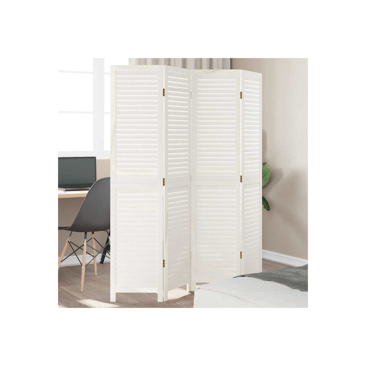 VidaXL – Séparateur de pièce&nbsp;à 4 panneaux en bois massif blanc Paulownia